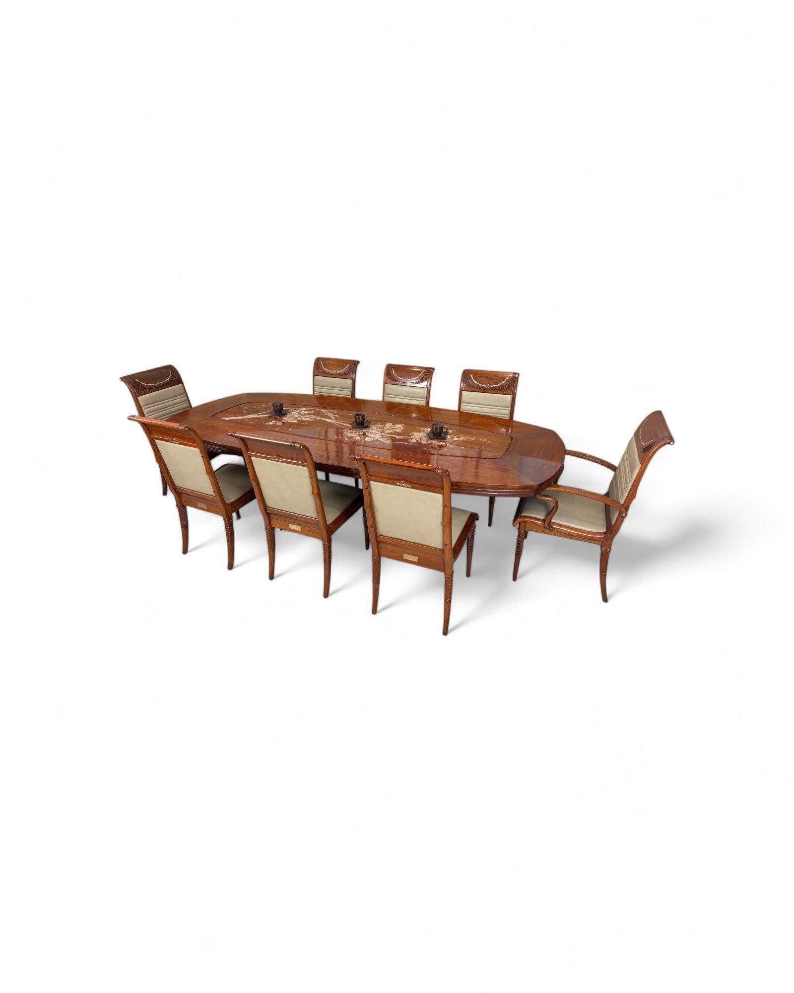 Rosewood Dining Table Set with Wild Pearl Inlay - Reproduction