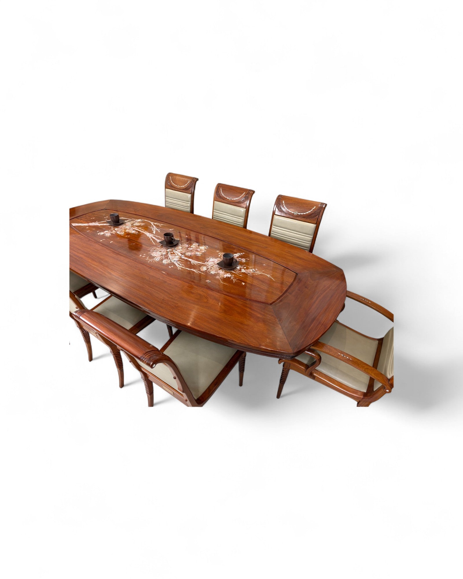 Rosewood Dining Table Set with Wild Pearl Inlay - Reproduction