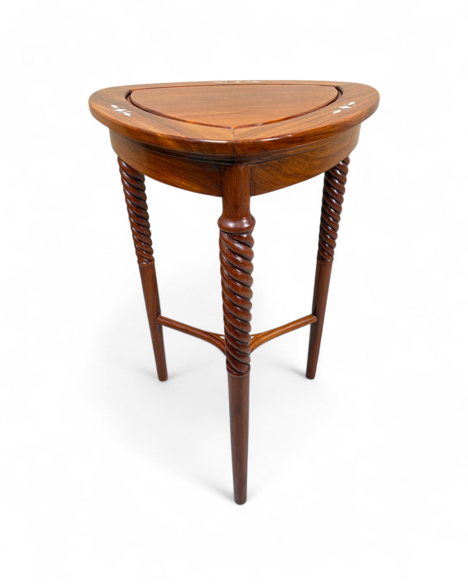 Chinese Triangular Rosewood Side Table with Wild Pearl Inlay - Reproduction