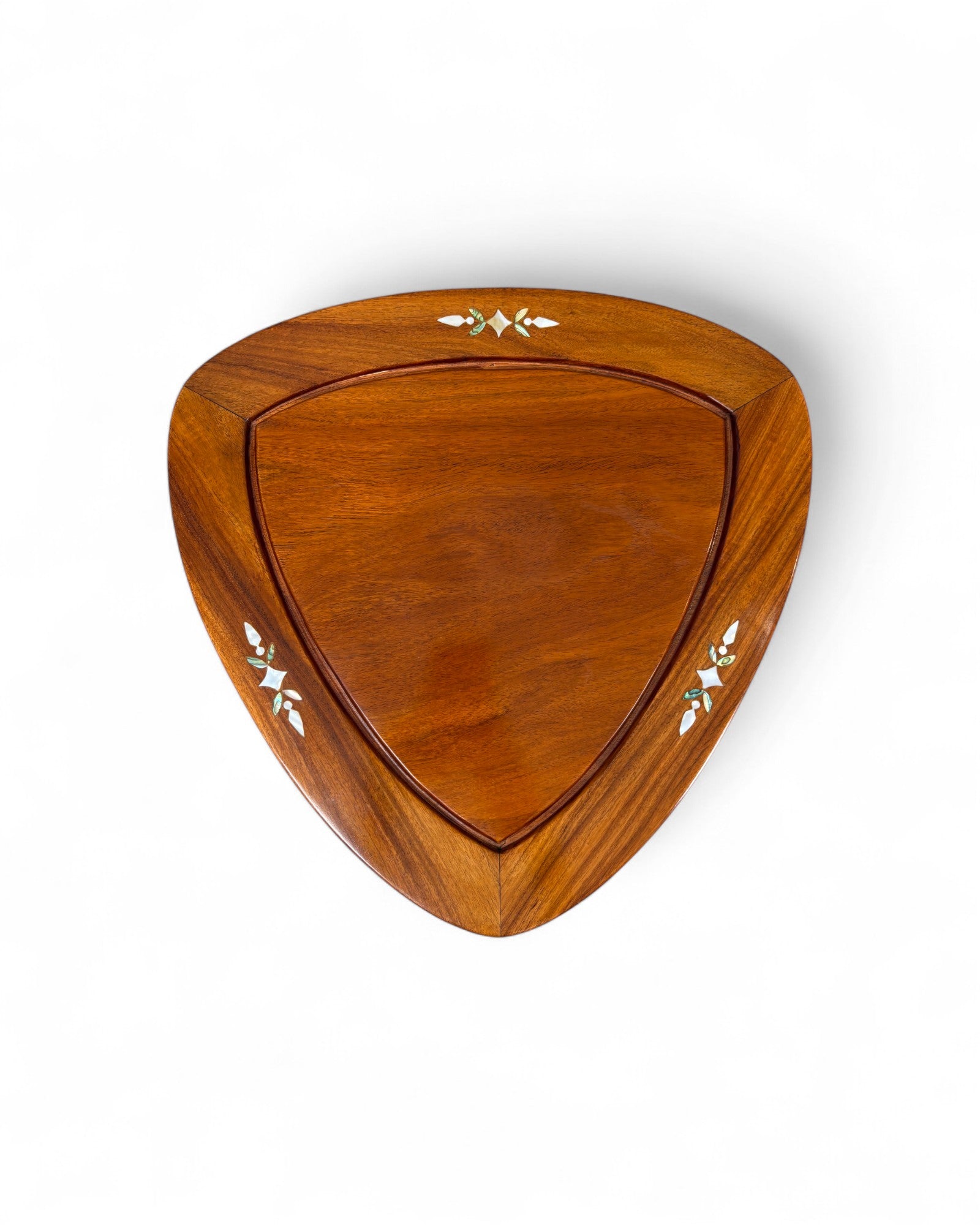 Chinese Triangular Rosewood Side Table with Wild Pearl Inlay - Reproduction