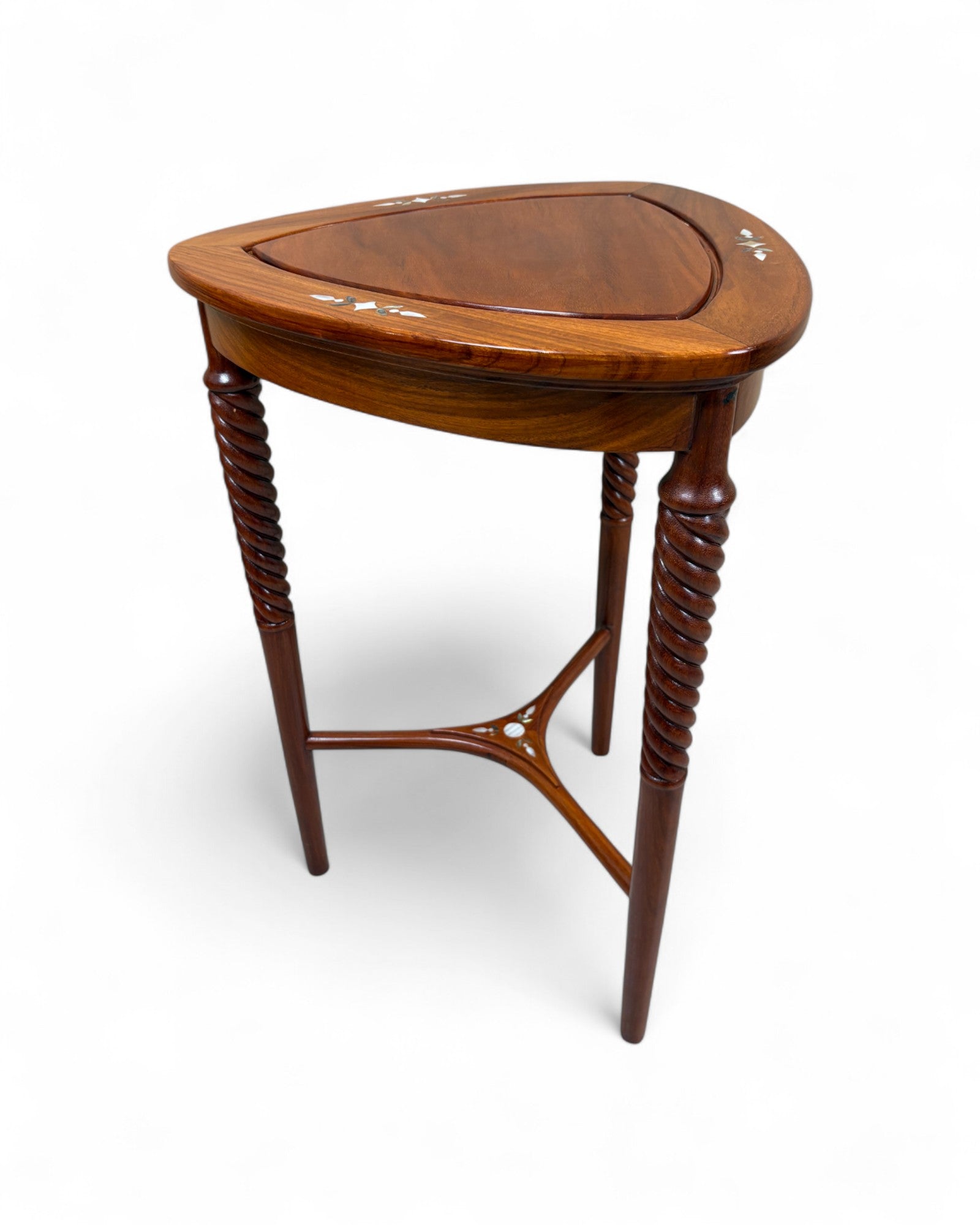 Chinese Triangular Rosewood Side Table with Wild Pearl Inlay - Reproduction