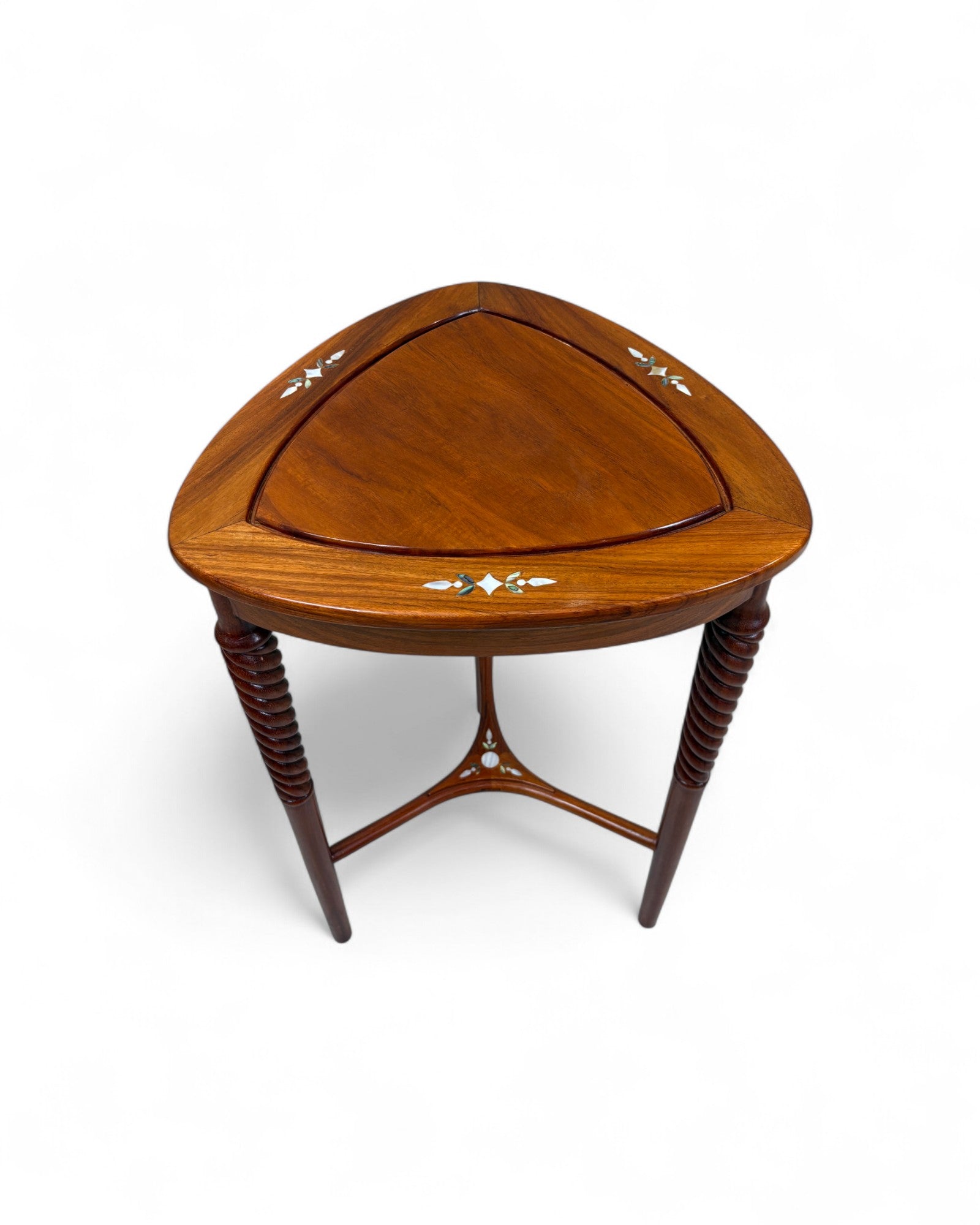 Chinese Triangular Rosewood Side Table with Wild Pearl Inlay - Reproduction