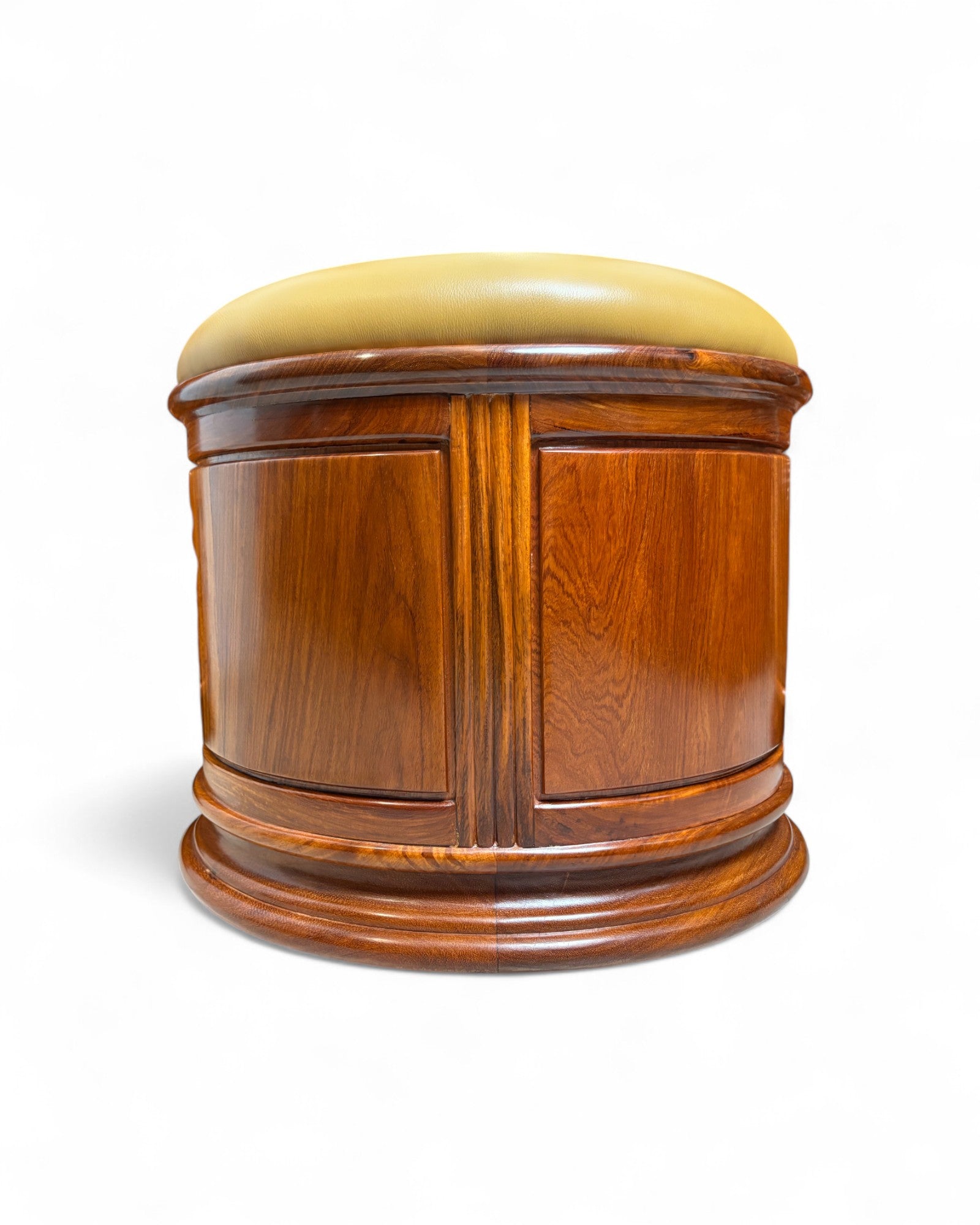 Chinese Style Rosewood Stool with Tan Leather Seat - Reproduction