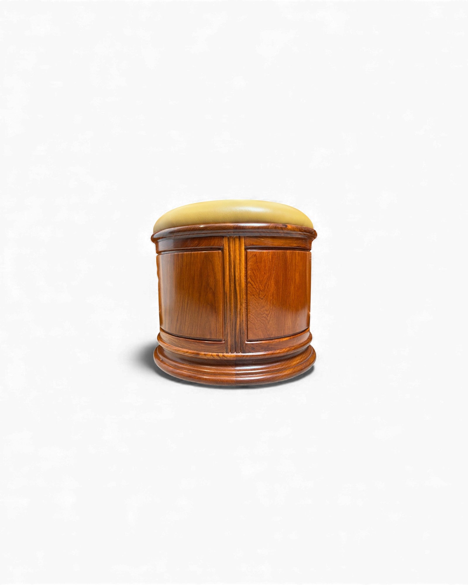 Chinese Style Rosewood Stool with Tan Leather Seat - Reproduction