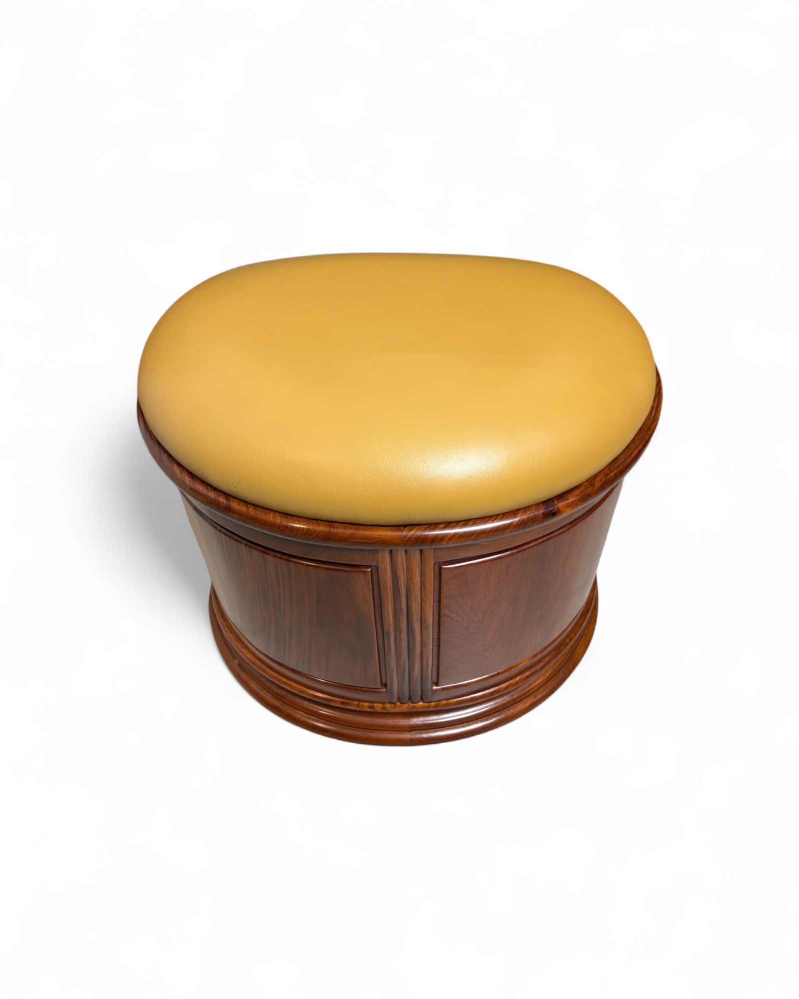 Chinese Style Rosewood Stool with Tan Leather Seat - Reproduction