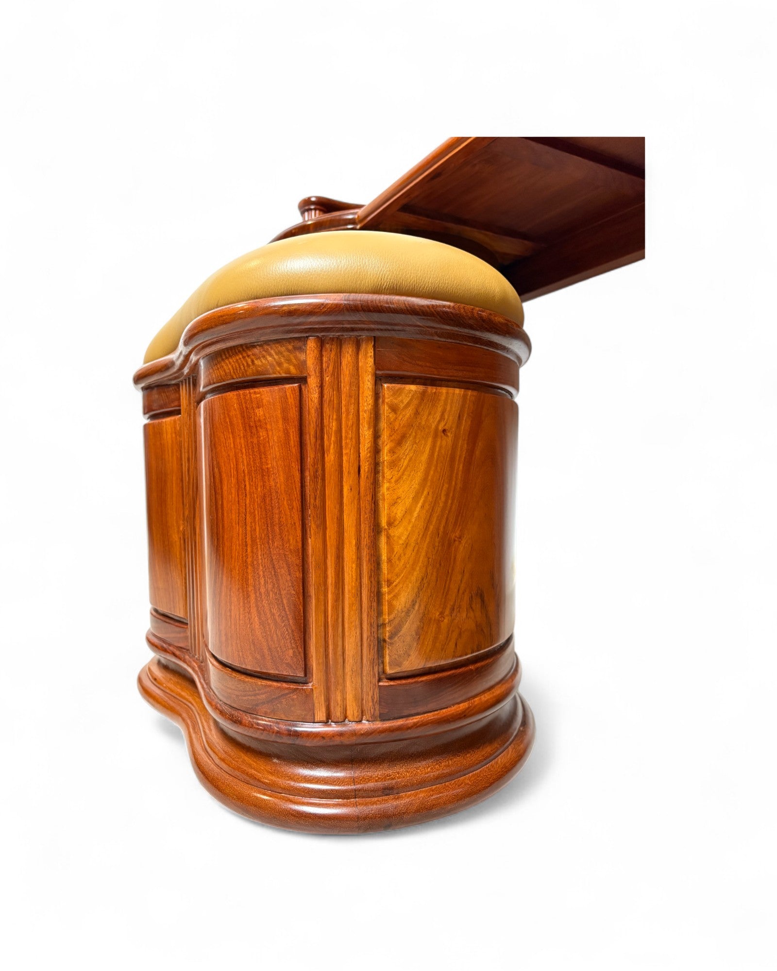 Chinese Style Rosewood Stool with Tan Leather Seat - Reproduction