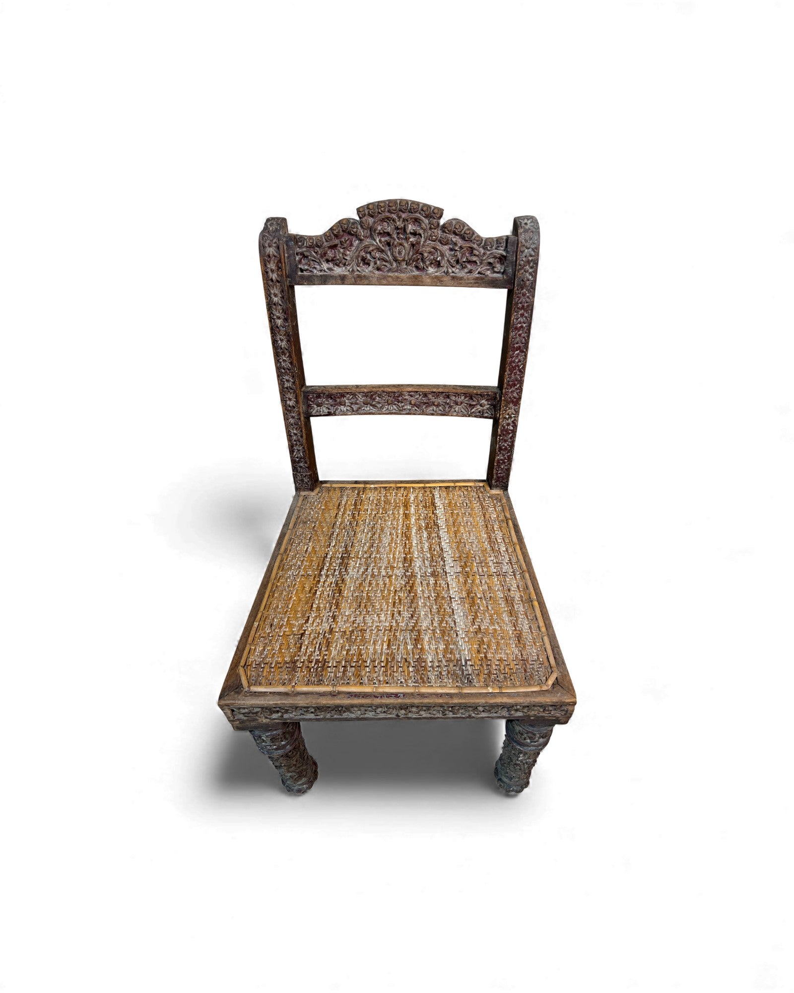 Burmese Lacquered Teak Carved Indian - Style Rattan Chair - Surround Living - 4