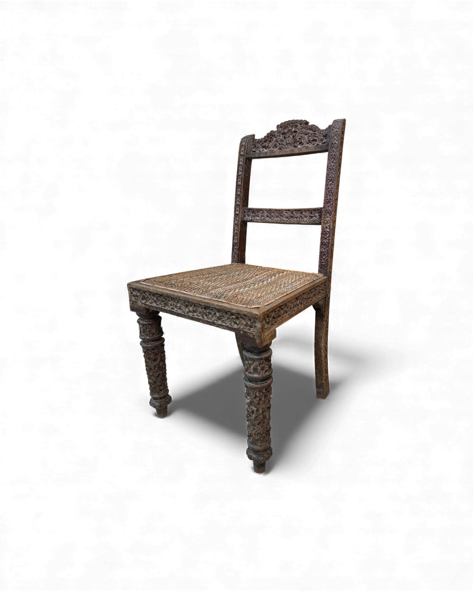 Burmese Lacquered Teak Carved Indian - Style Rattan Chair - Surround Living - 13