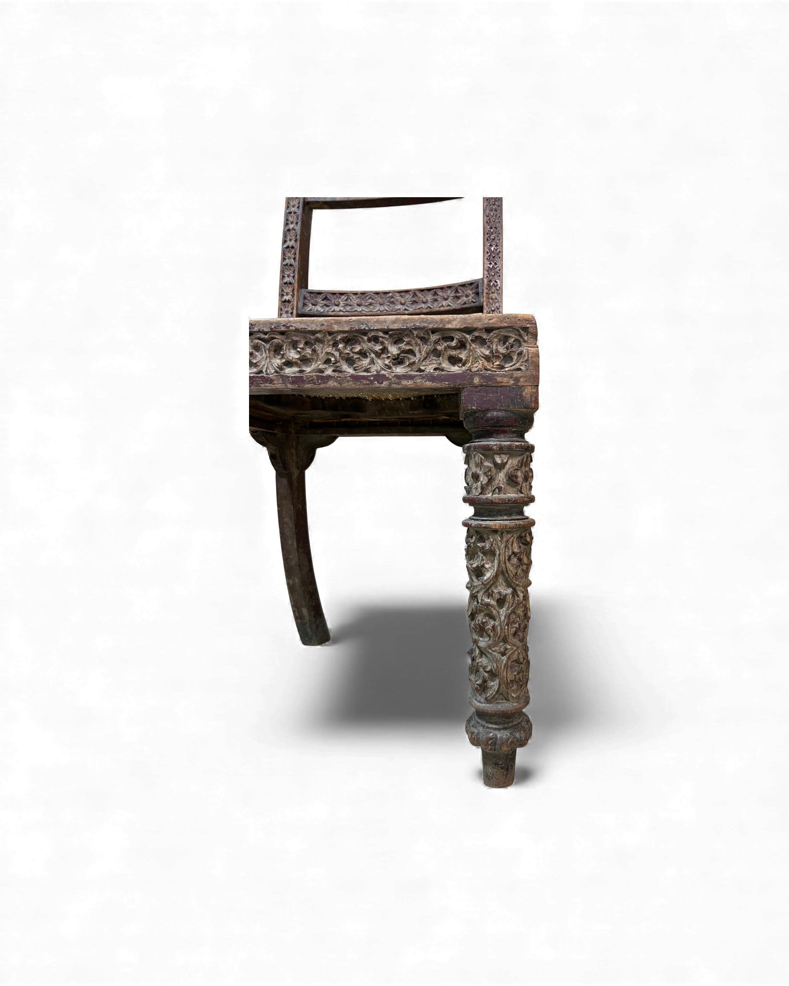 Burmese Lacquered Teak Carved Indian - Style Rattan Chair - Surround Living - 9