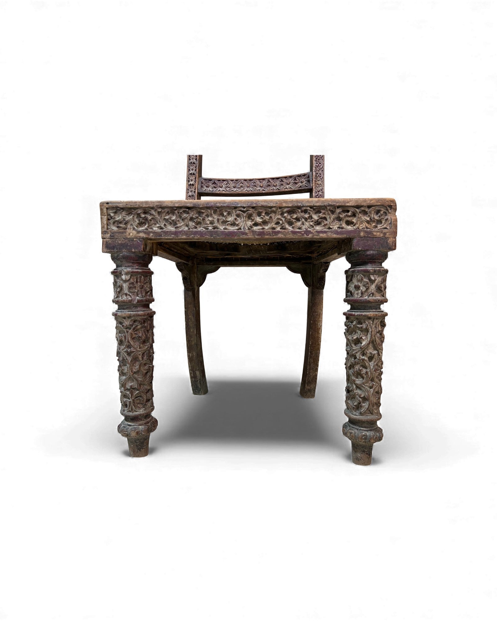 Burmese Lacquered Teak Carved Indian - Style Rattan Chair - Surround Living - 19