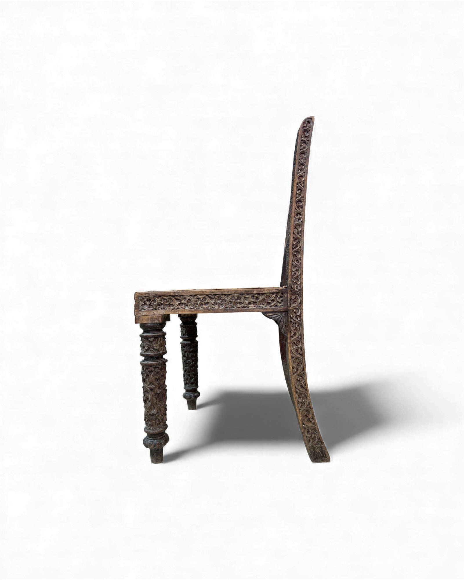 Burmese Lacquered Teak Carved Indian - Style Rattan Chair - Surround Living - 8