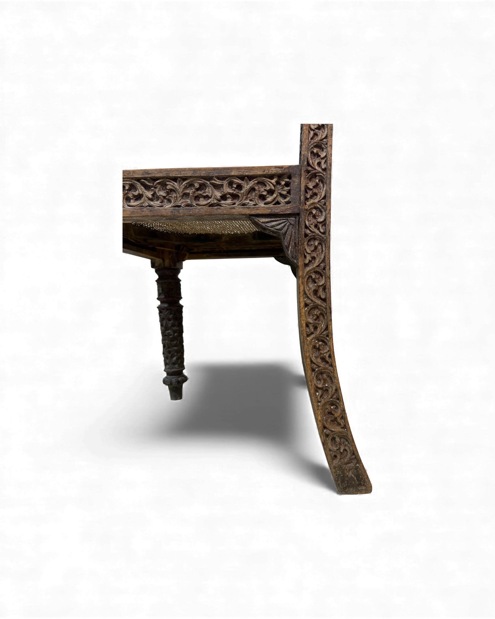 Burmese Lacquered Teak Carved Indian - Style Rattan Chair - Surround Living - 18