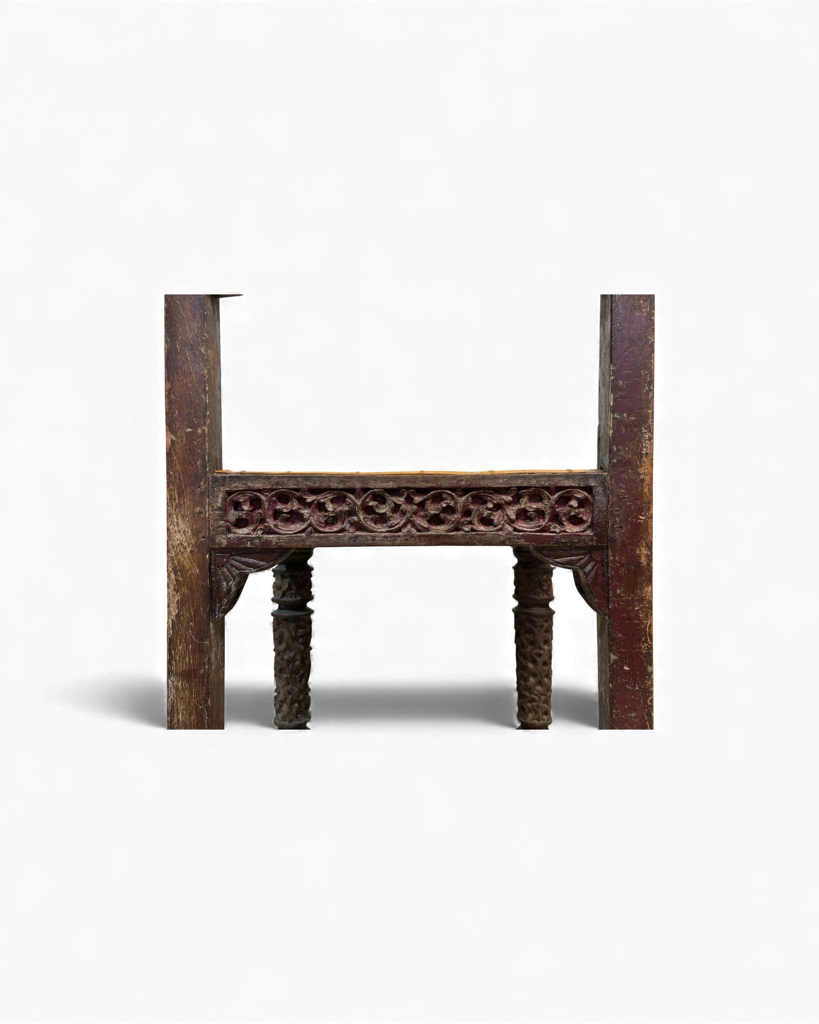 Burmese Lacquered Teak Carved Indian - Style Rattan Chair - Surround Living - 25