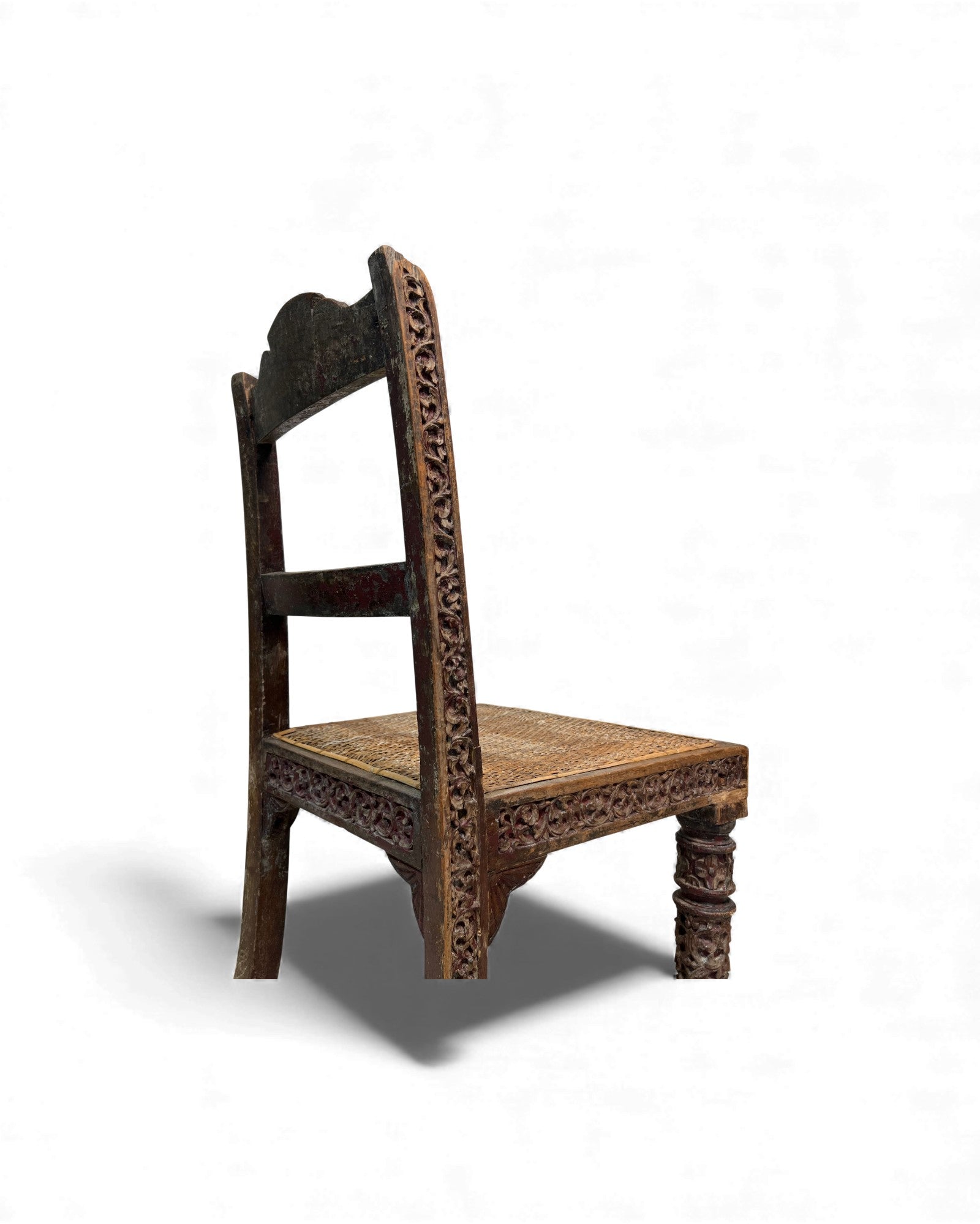Burmese Lacquered Teak Carved Indian - Style Rattan Chair - Surround Living - 11