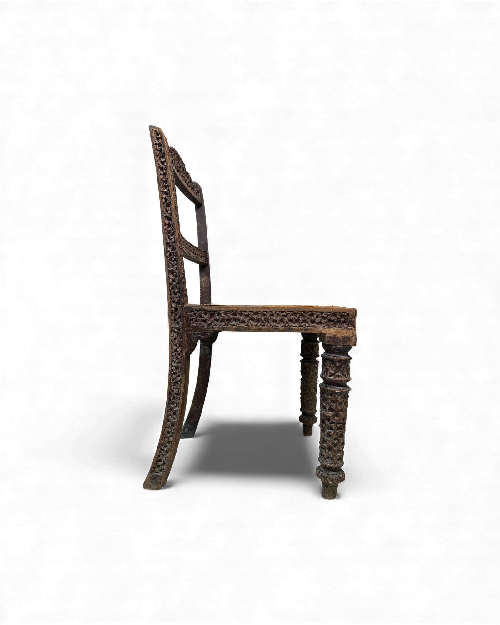 Burmese Lacquered Teak Carved Indian - Style Rattan Chair - Surround Living - 3