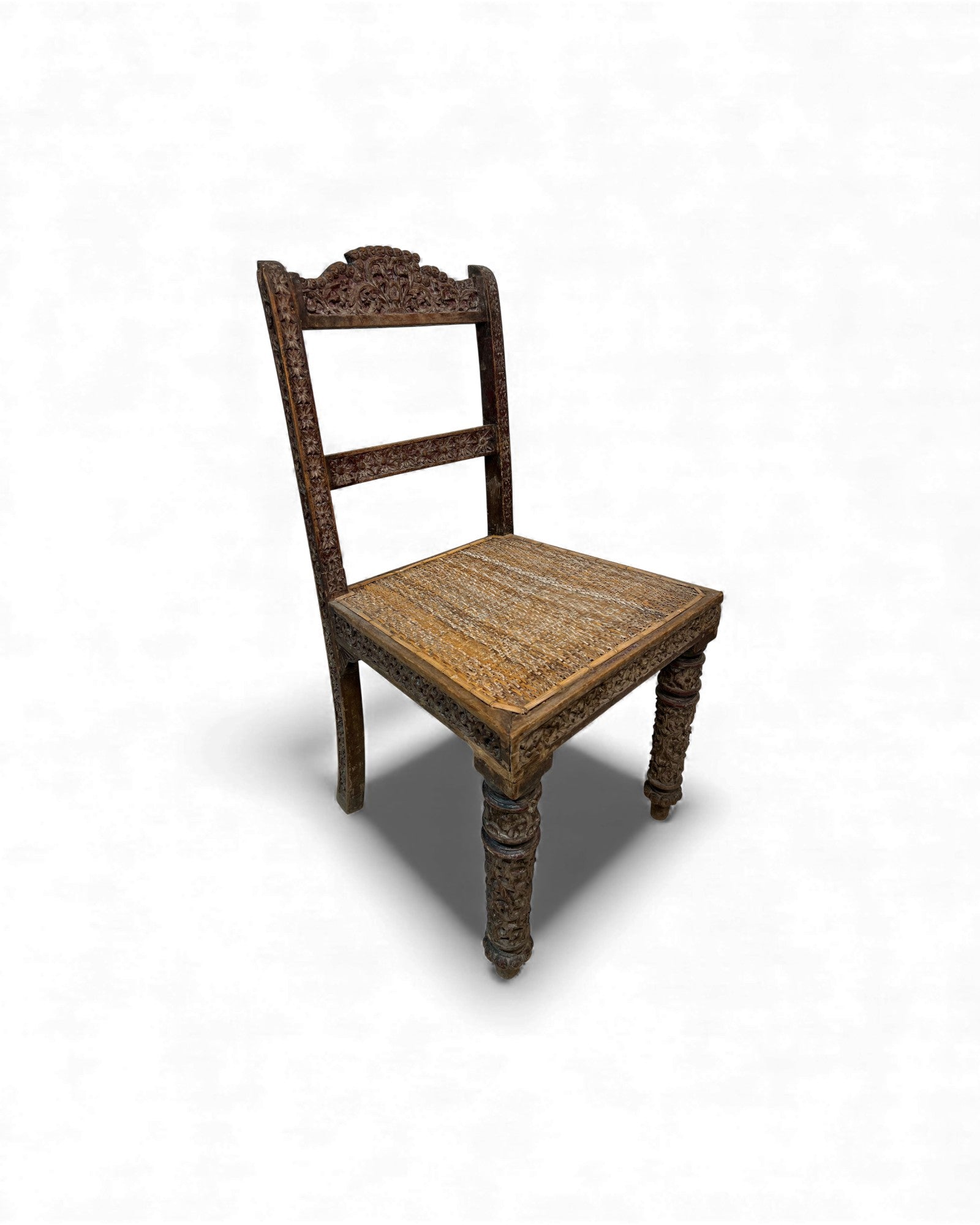 Burmese Lacquered Teak Carved Indian - Style Rattan Chair - Surround Living - 17