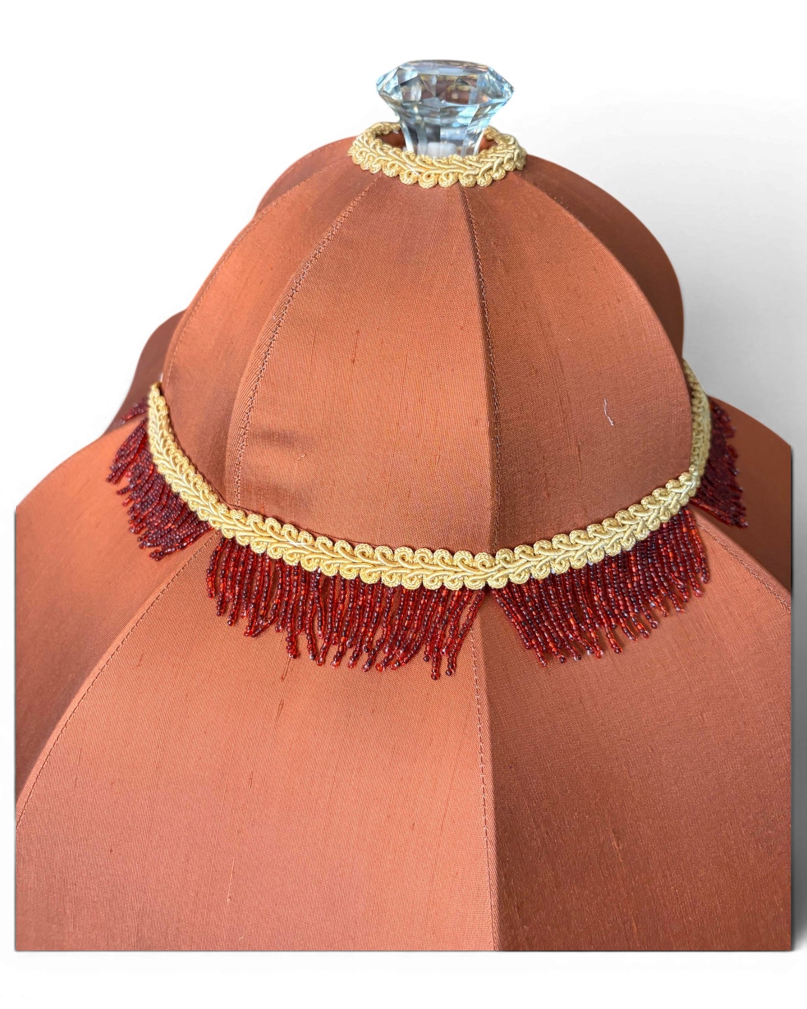 Vintage Floor Lamp with Bell-Shaped Orange Lampshade and Fringe Trim