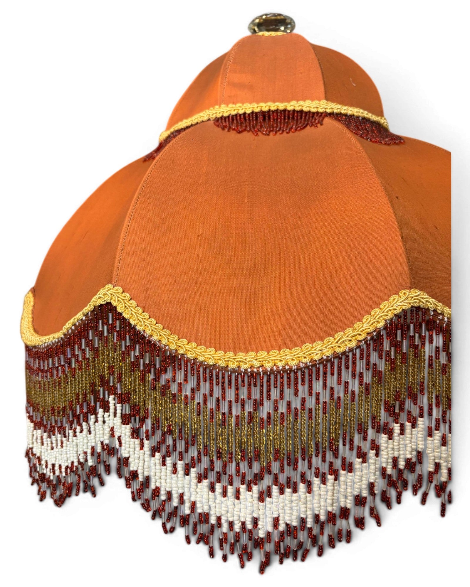 Vintage Floor Lamp with Bell-Shaped Orange Lampshade and Fringe Trim