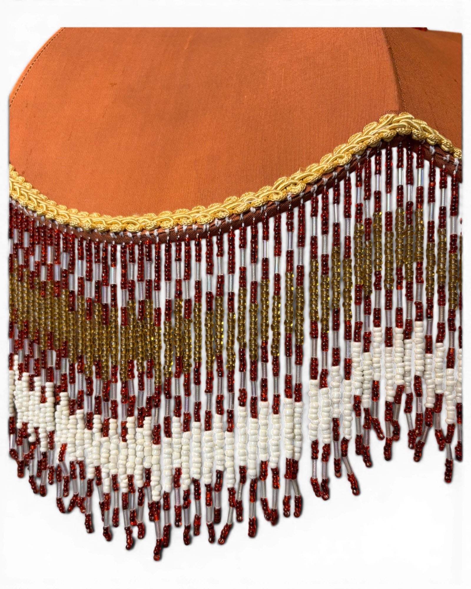 Vintage Floor Lamp with Bell-Shaped Orange Lampshade and Fringe Trim