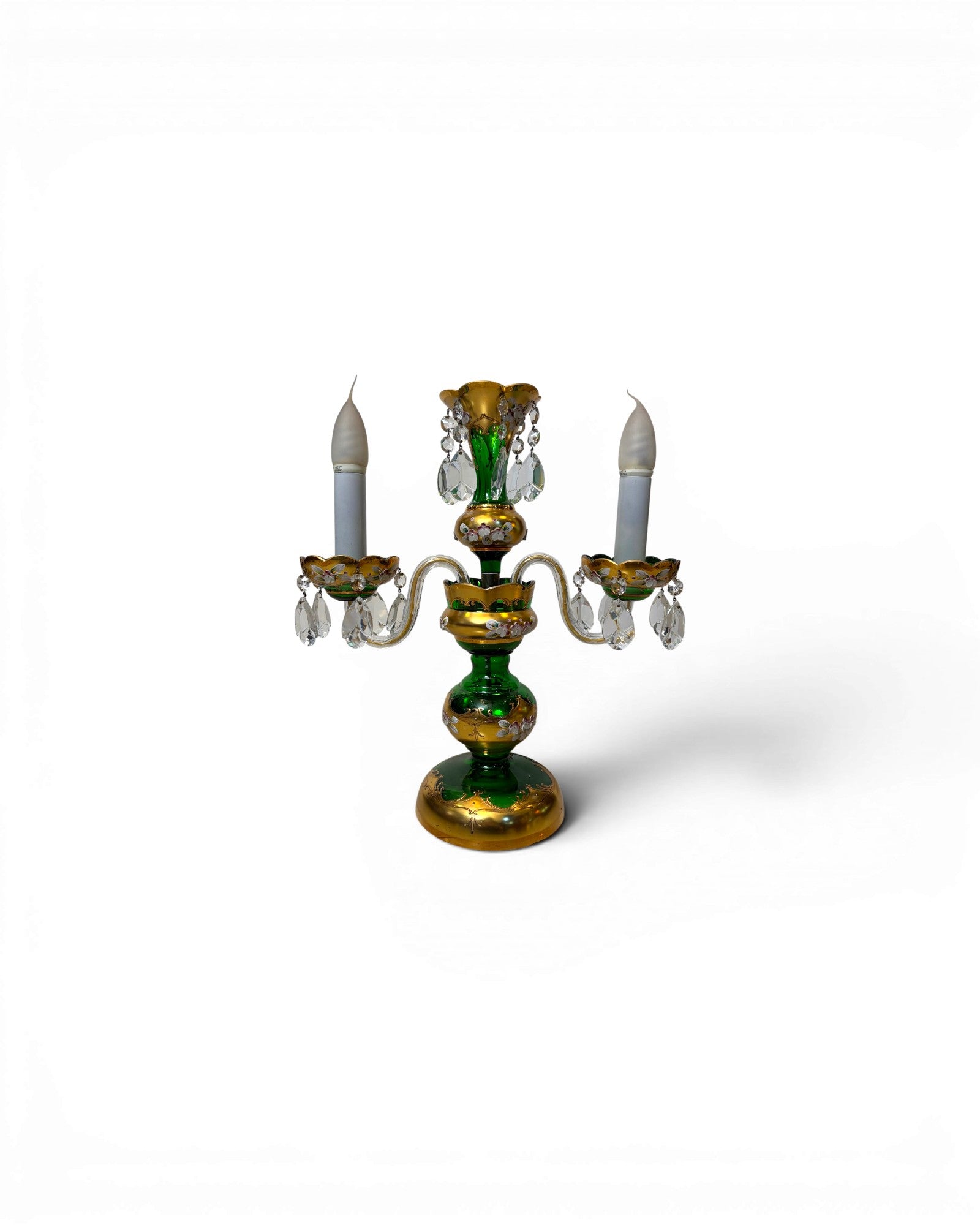 Two-arm Emerald Colored Bohemian Table Lamp