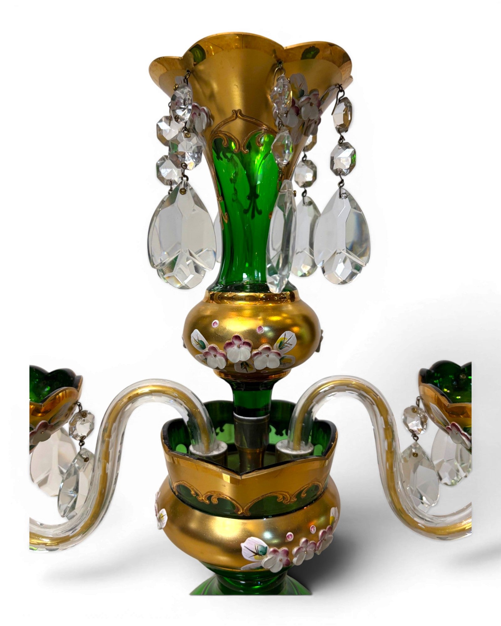 Two-arm Emerald Colored Bohemian Table Lamp