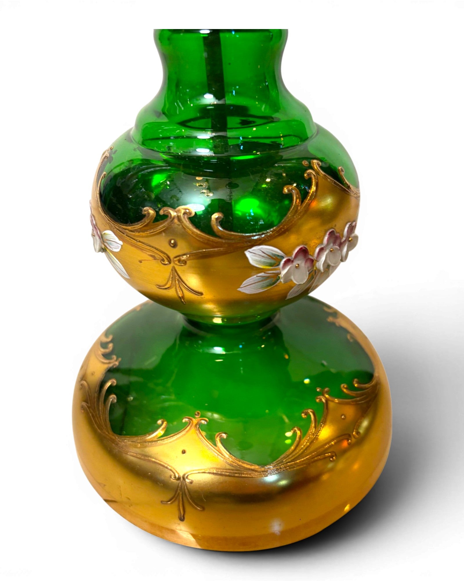 Two-arm Emerald Colored Bohemian Table Lamp