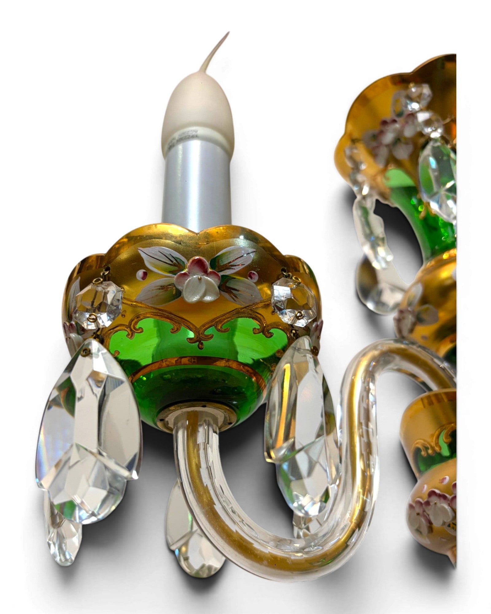 Two-arm Emerald Colored Bohemian Table Lamp