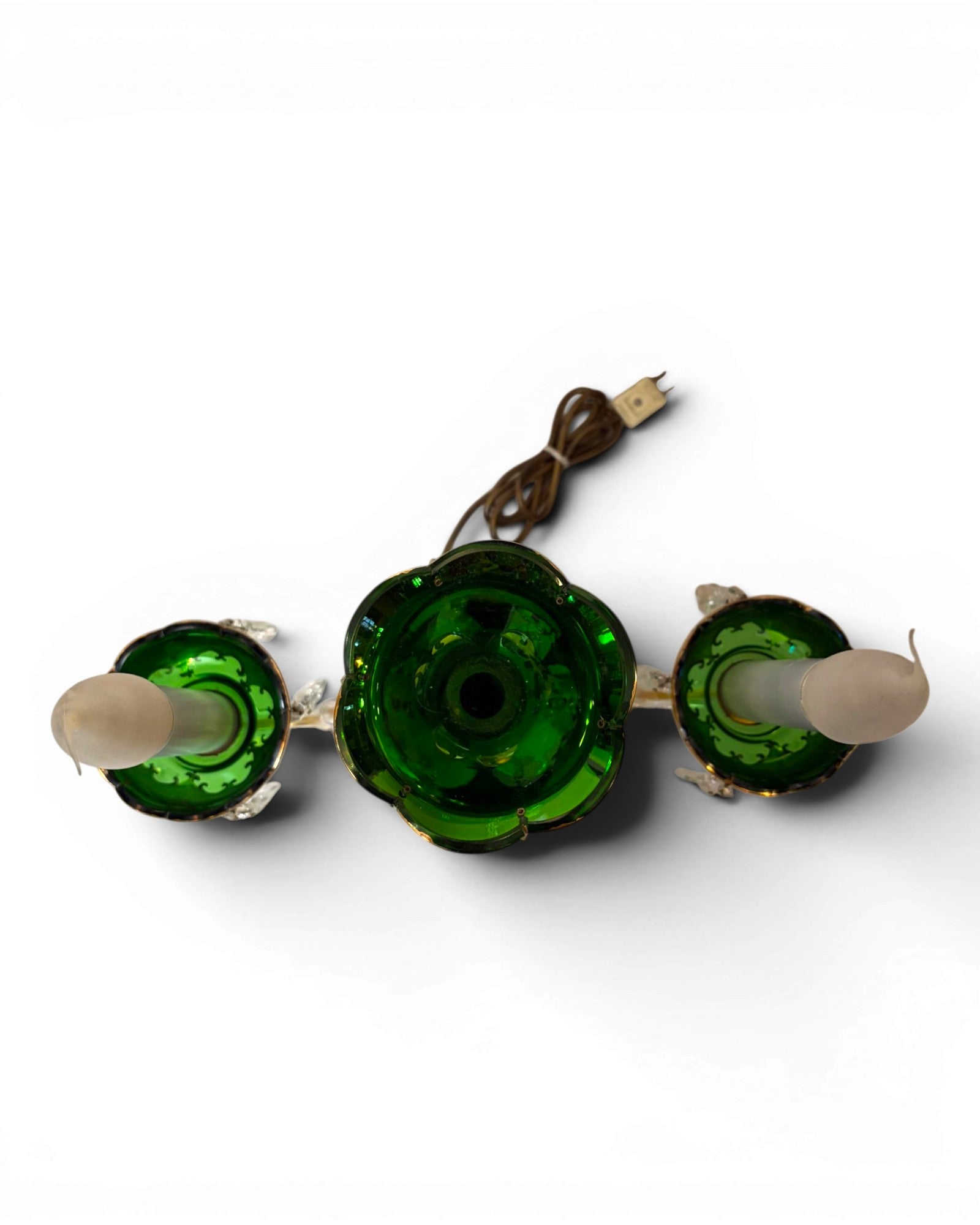 Two-arm Emerald Colored Bohemian Table Lamp