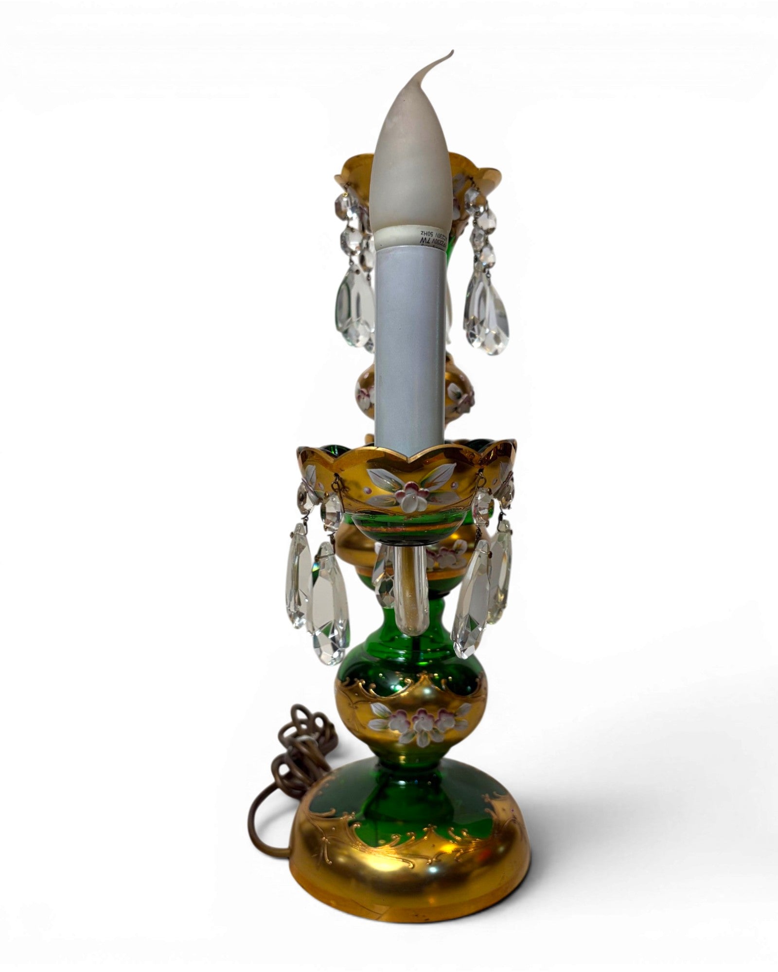 Two-arm Emerald Colored Bohemian Table Lamp