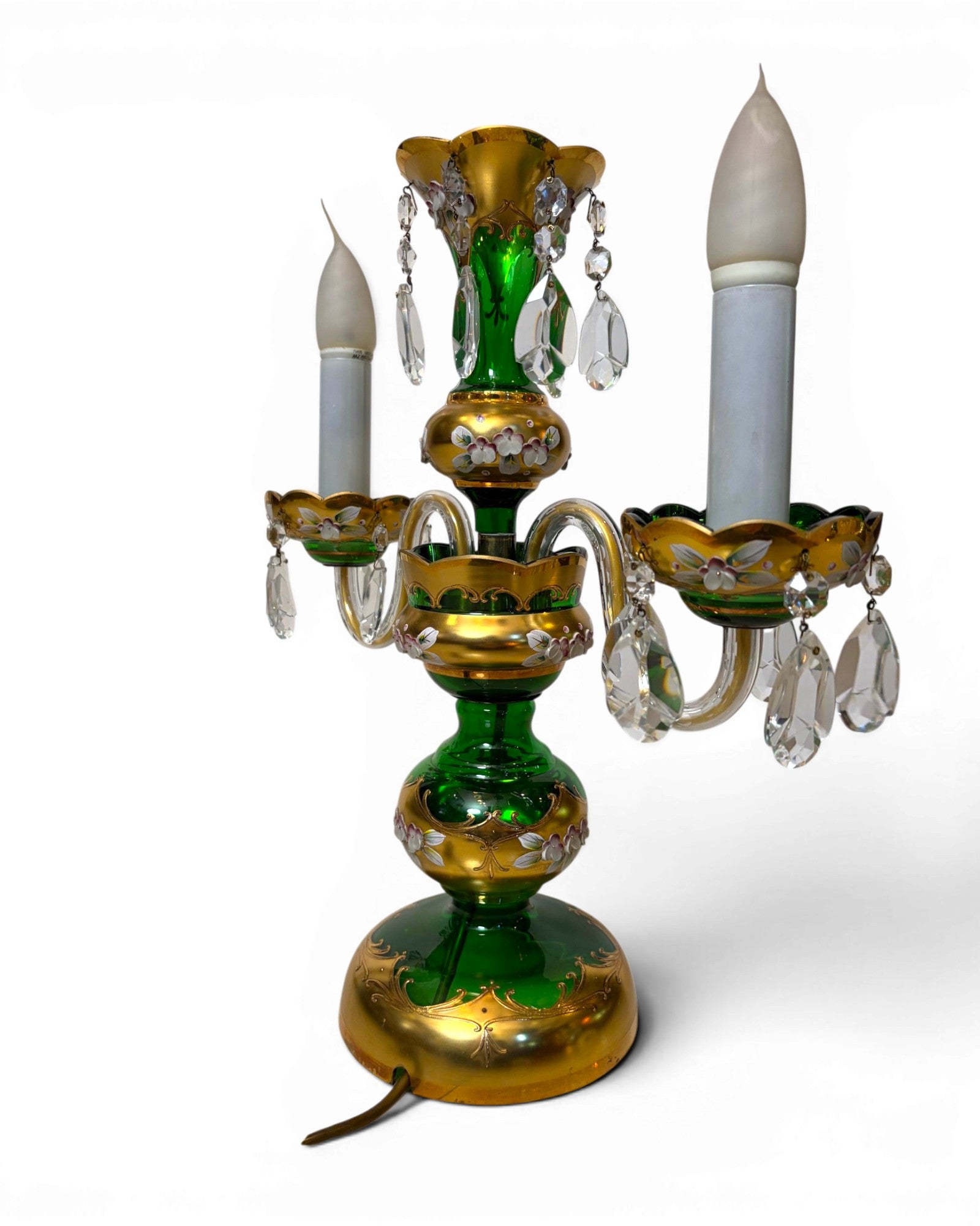 Two-arm Emerald Colored Bohemian Table Lamp