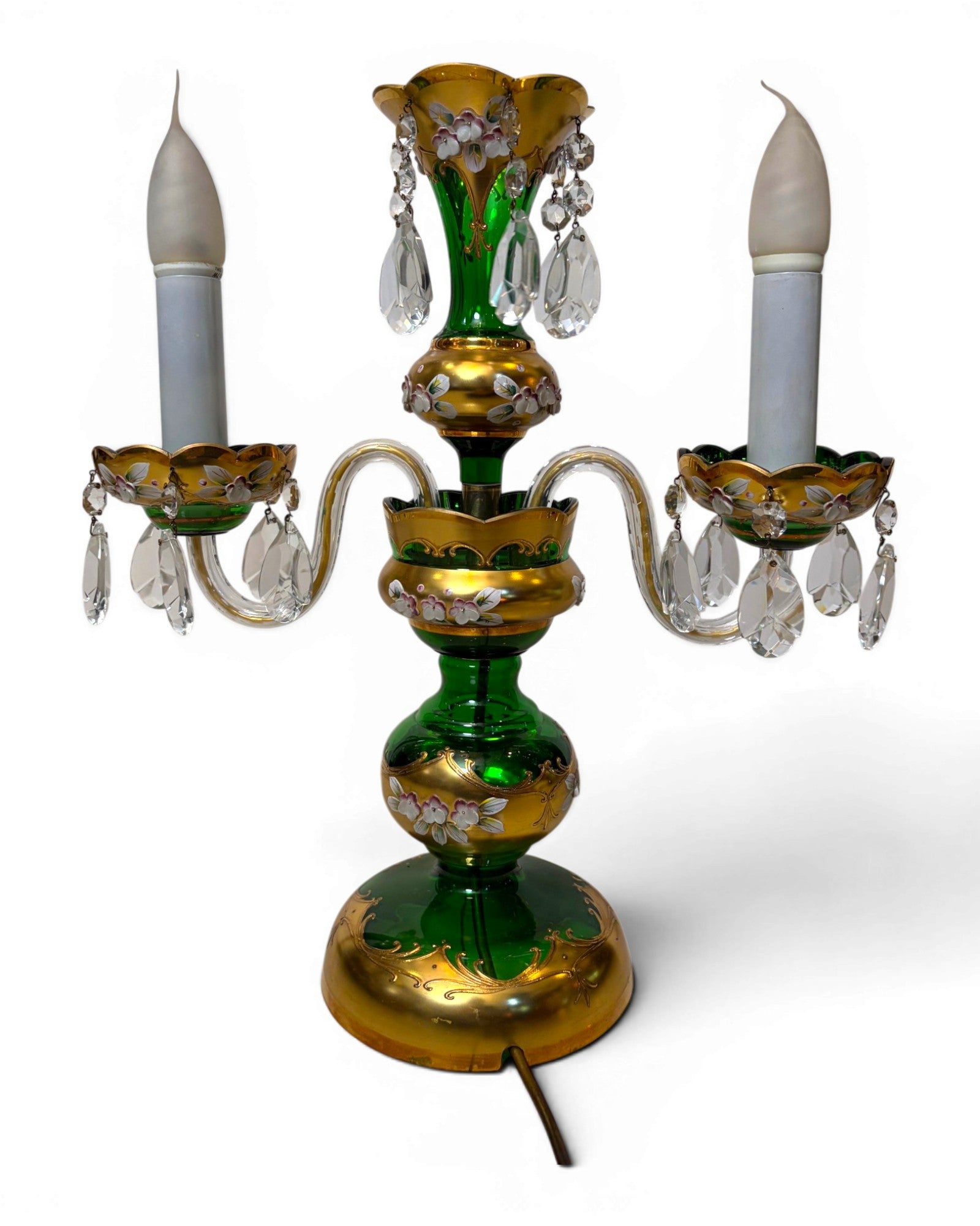 Two-arm Emerald Colored Bohemian Table Lamp