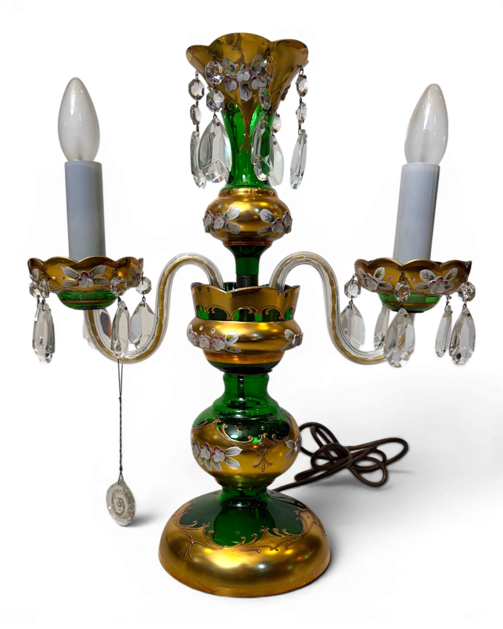Two-arm Emerald Colored Bohemian Table Lamp