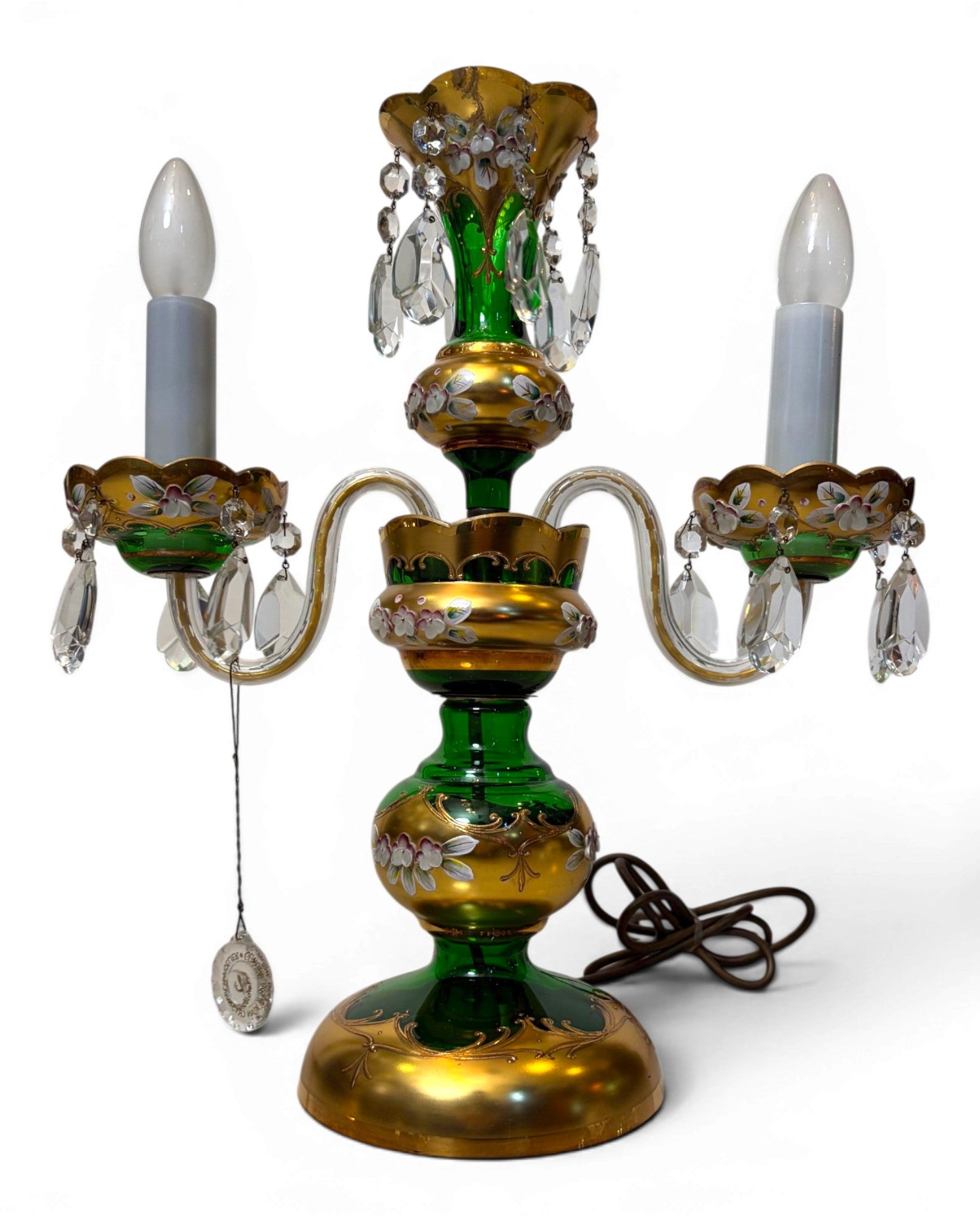 Two-arm Emerald Colored Bohemian Table Lamp