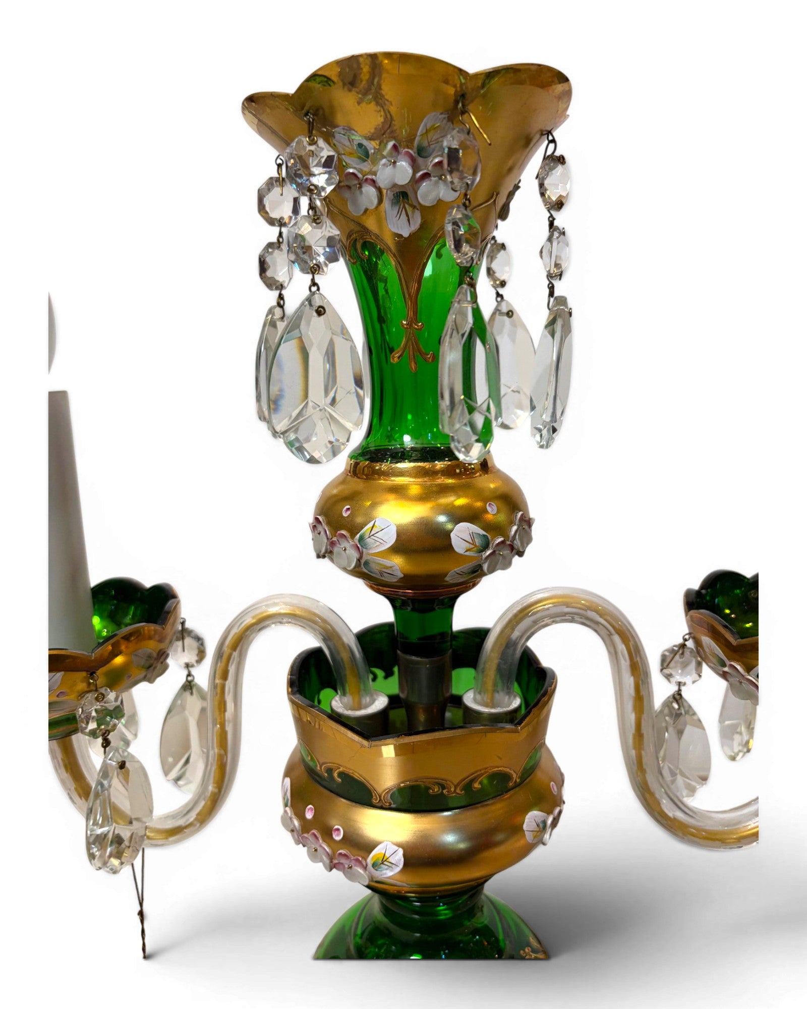 Two-arm Emerald Colored Bohemian Table Lamp