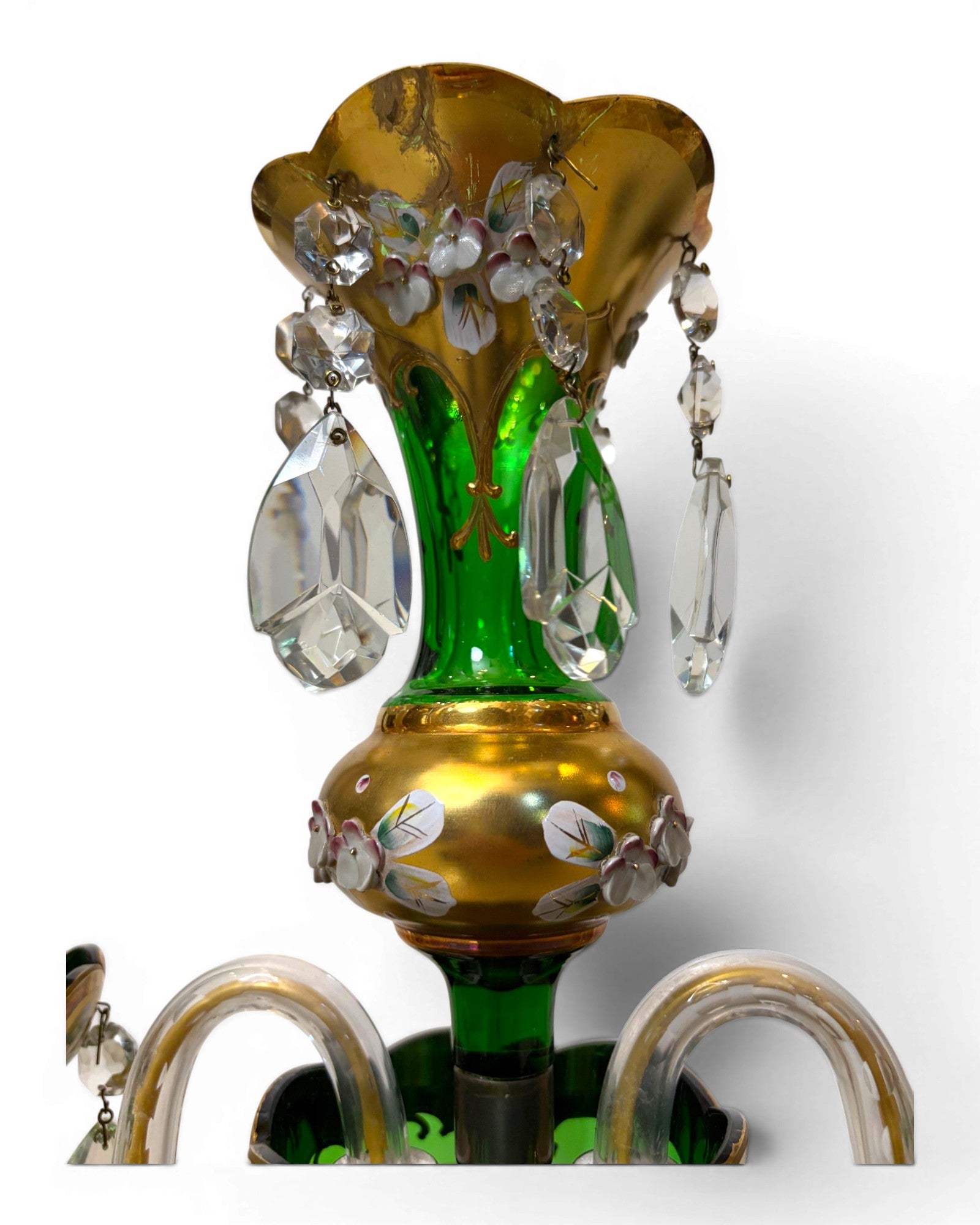 Two-arm Emerald Colored Bohemian Table Lamp