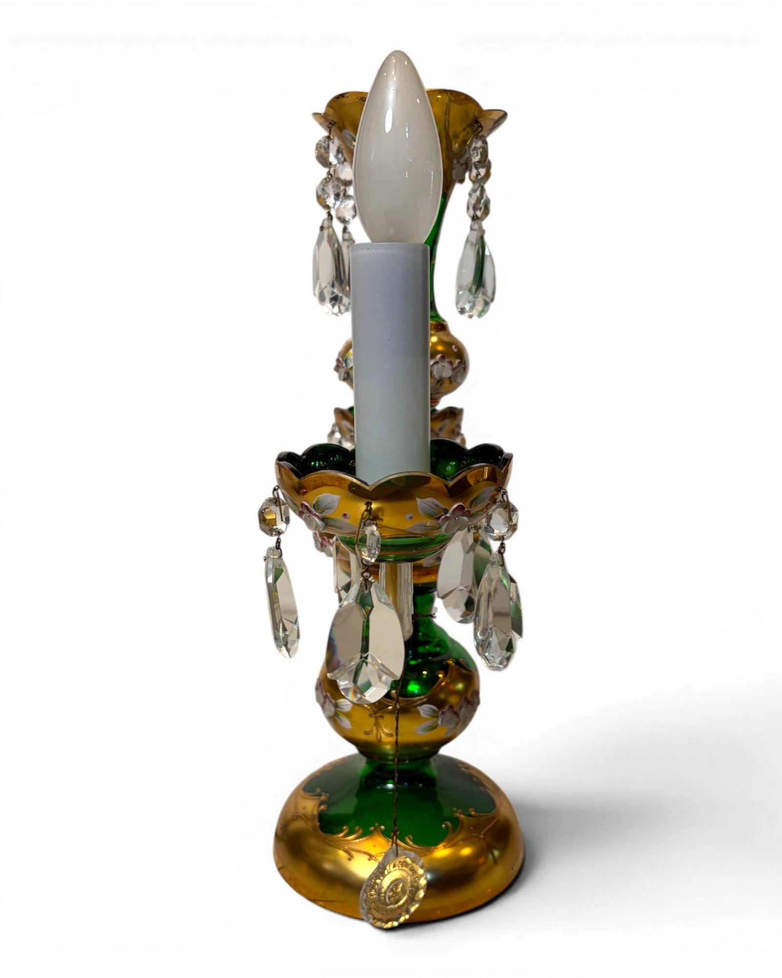 Two-arm Emerald Colored Bohemian Table Lamp
