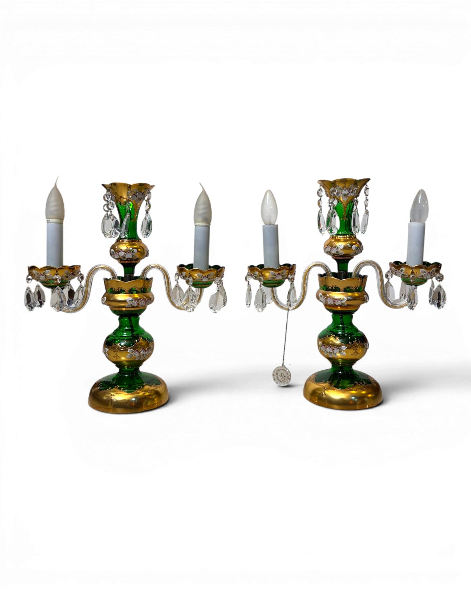 Two-arm Emerald Colored Bohemian Table Lamp