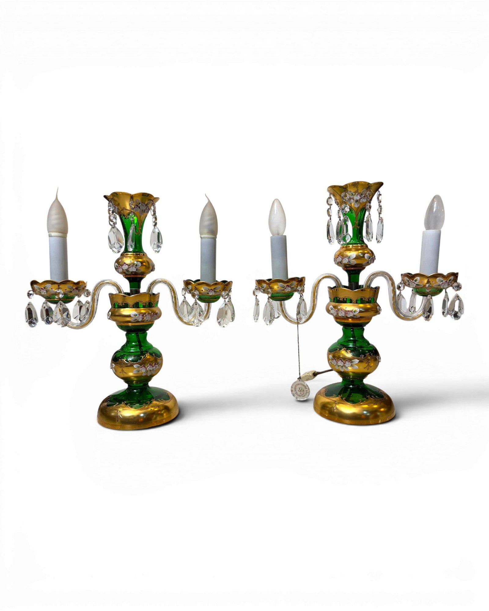 Two-arm Emerald Colored Bohemian Table Lamp