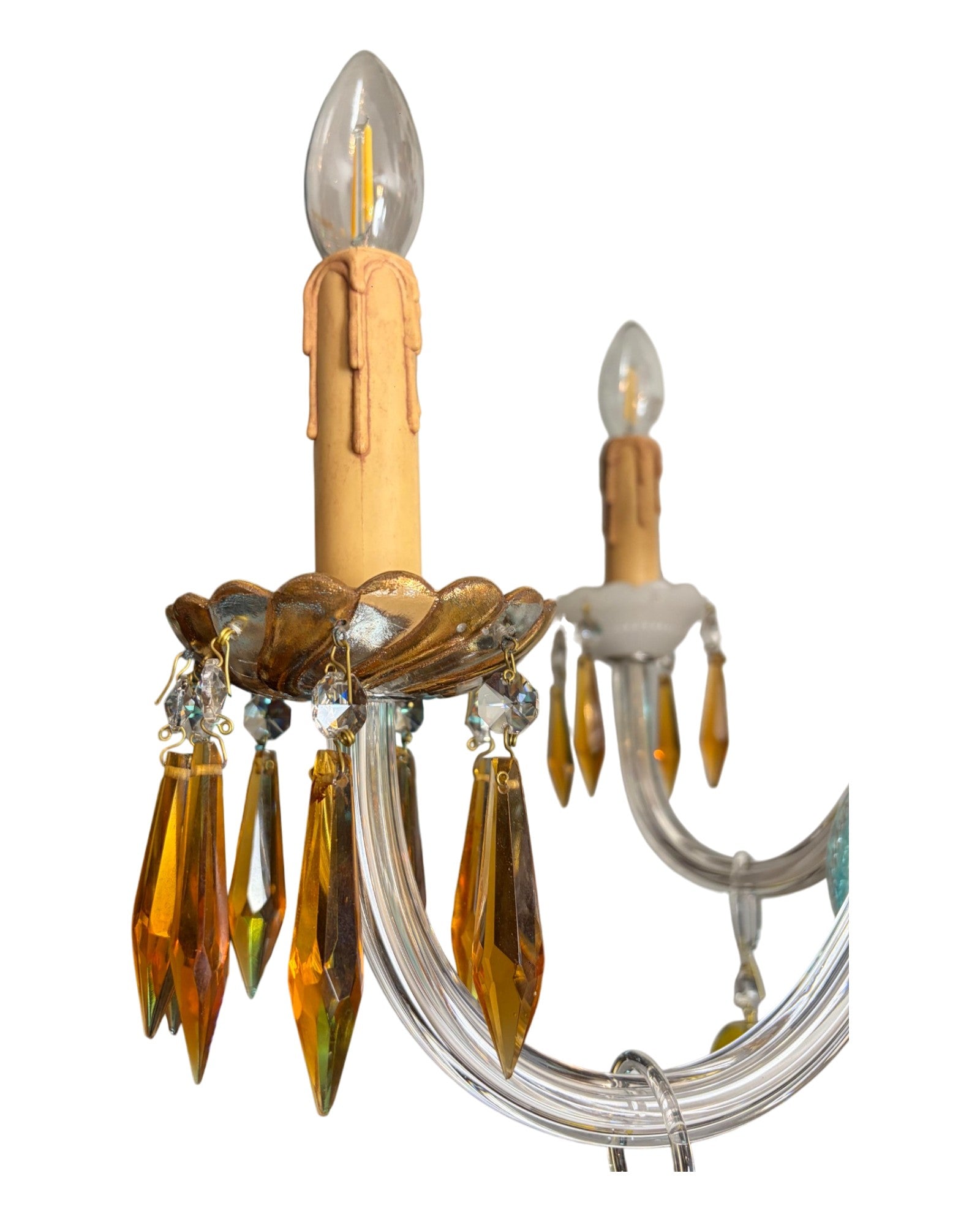 6-Arm Murano Chandelier with Yellow Flowers and Bell-Shaped Glasses