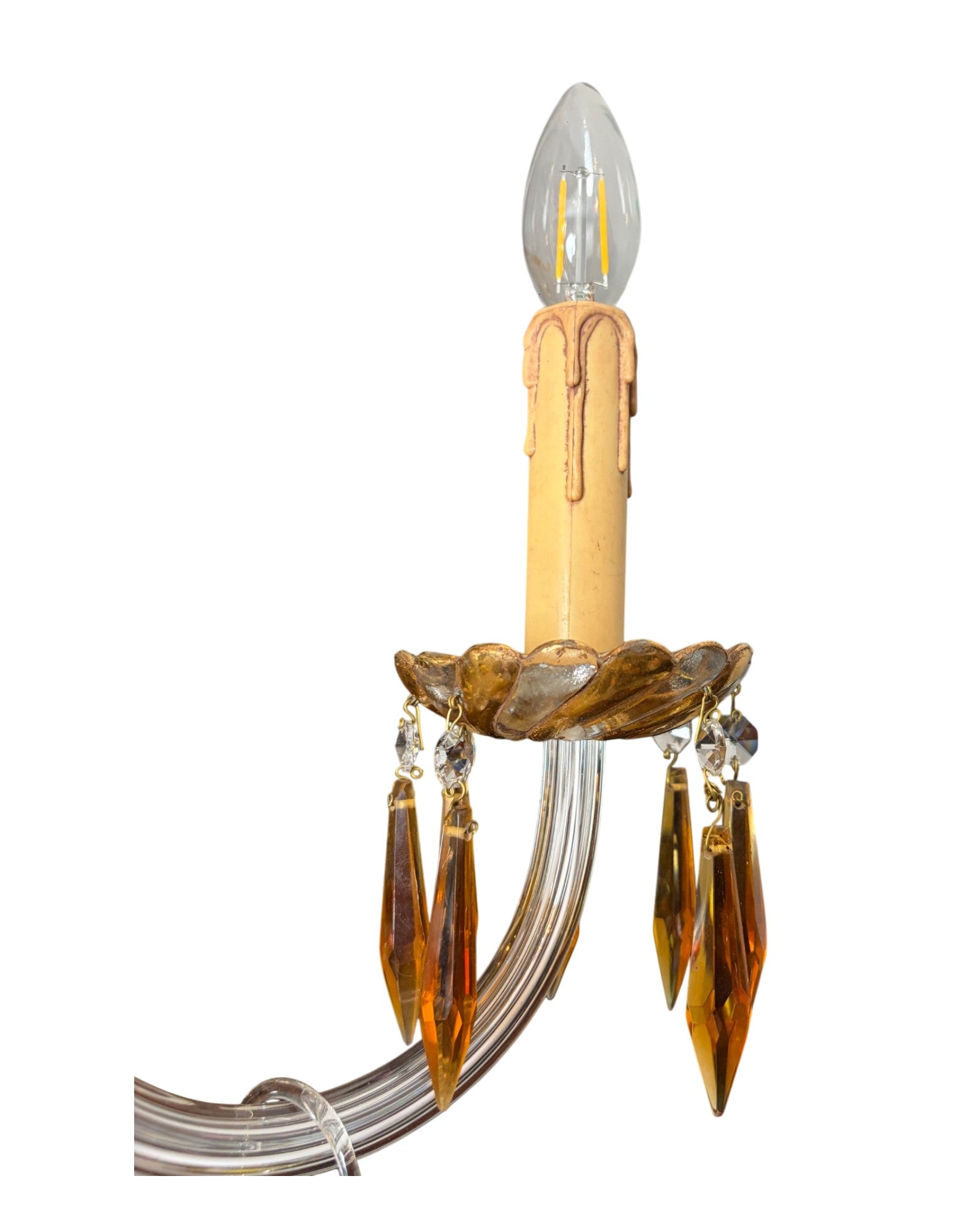 6-Arm Murano Chandelier with Yellow Flowers and Bell-Shaped Glasses
