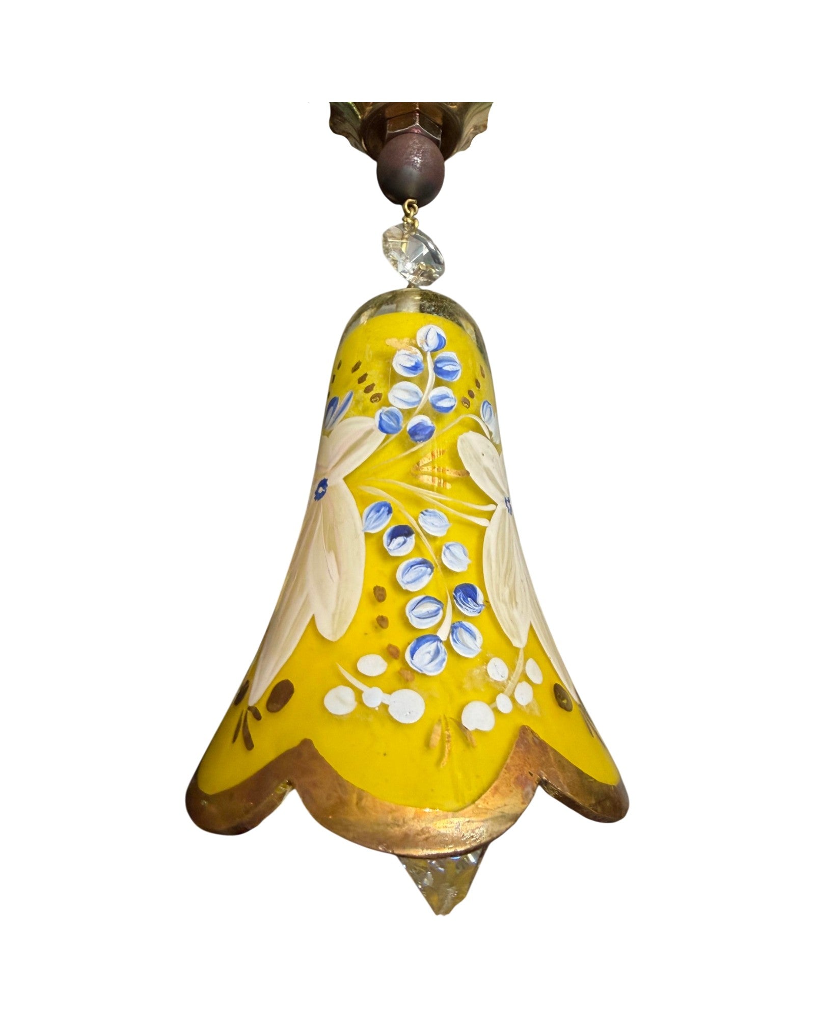 6-Arm Murano Chandelier with Yellow Flowers and Bell-Shaped Glasses