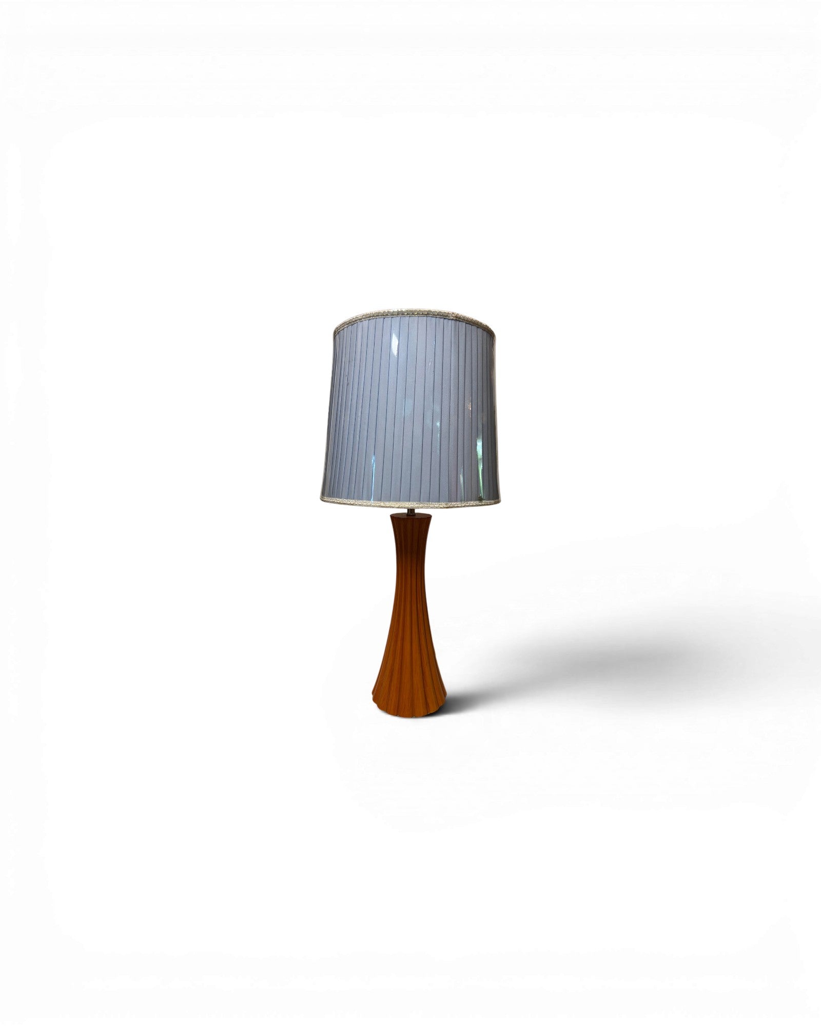Pleated Blue Mid-Century Wooden Table Lamp