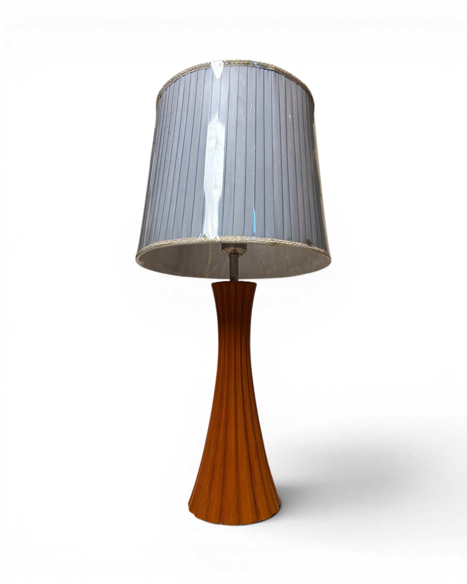 Pleated Blue Mid-Century Wooden Table Lamp