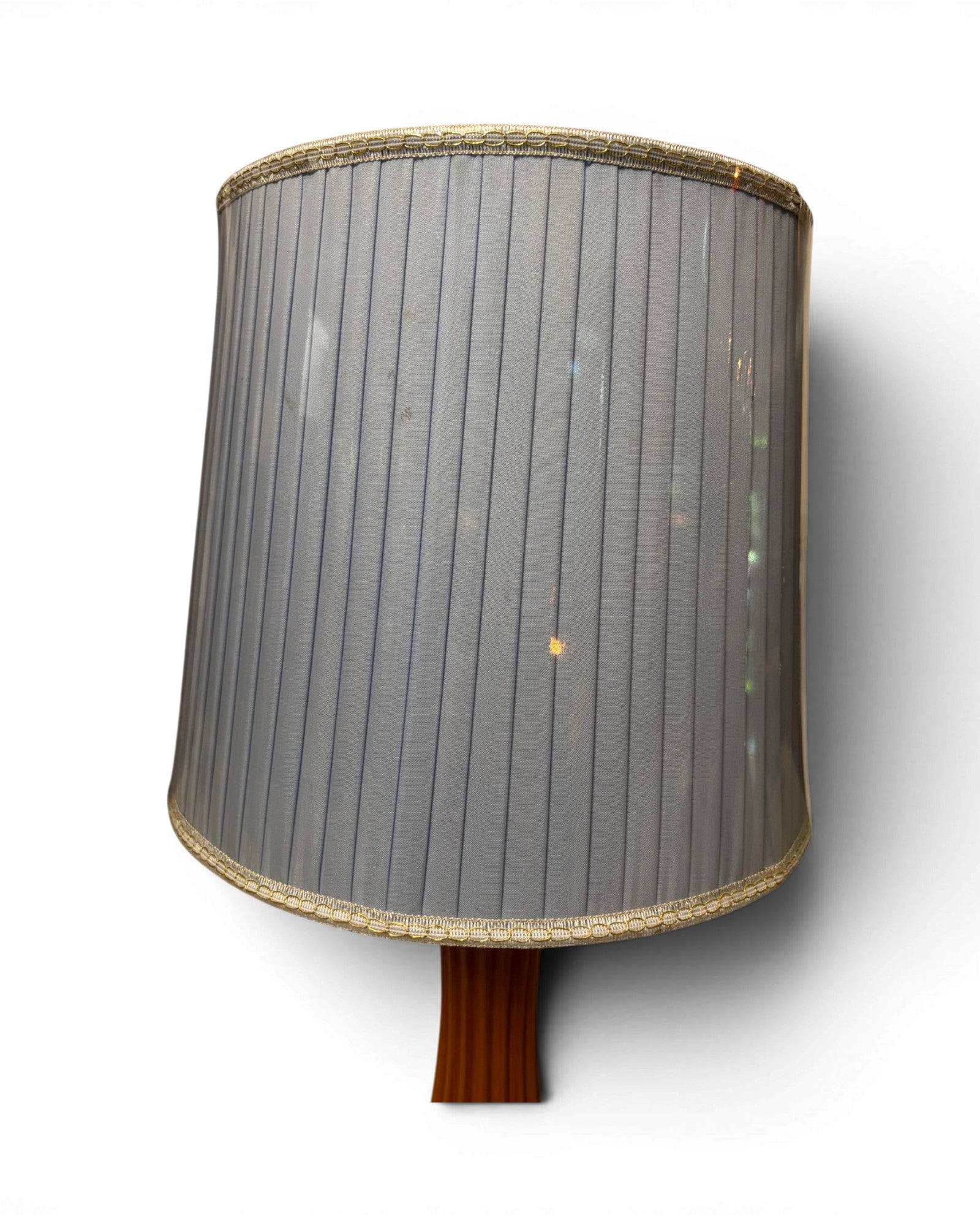 Pleated Blue Mid-Century Wooden Table Lamp