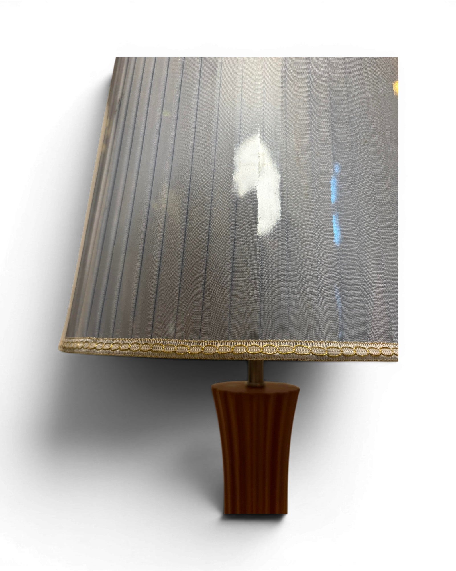 Pleated Blue Mid-Century Wooden Table Lamp