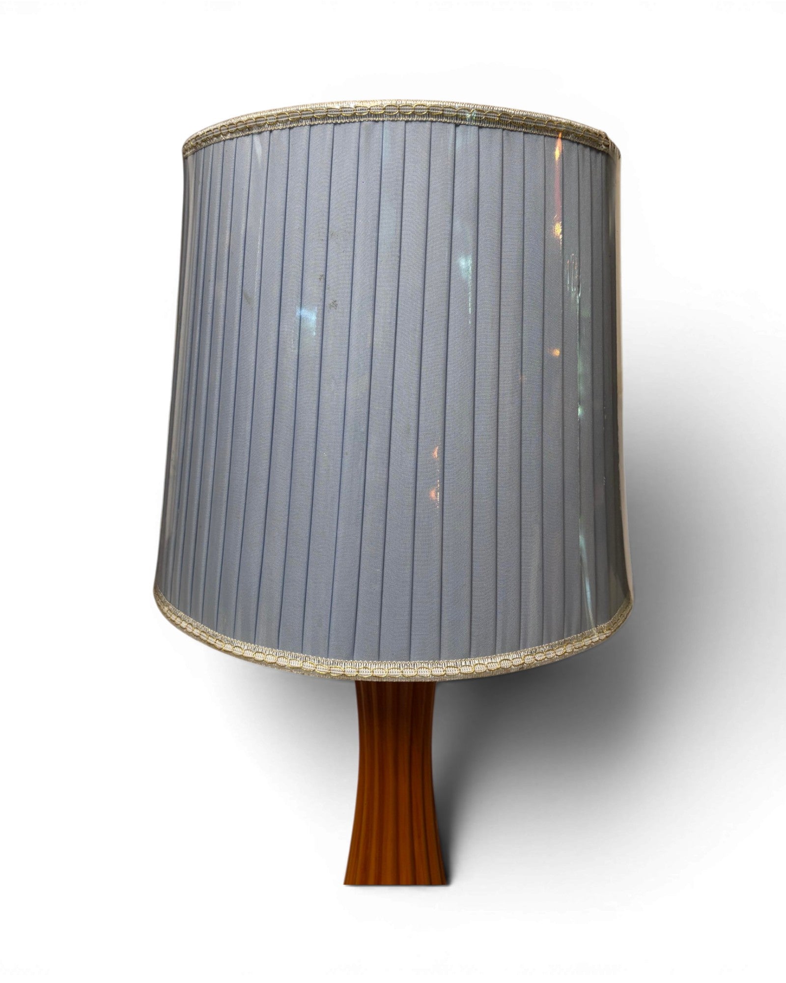 Pleated Blue Mid-Century Wooden Table Lamp