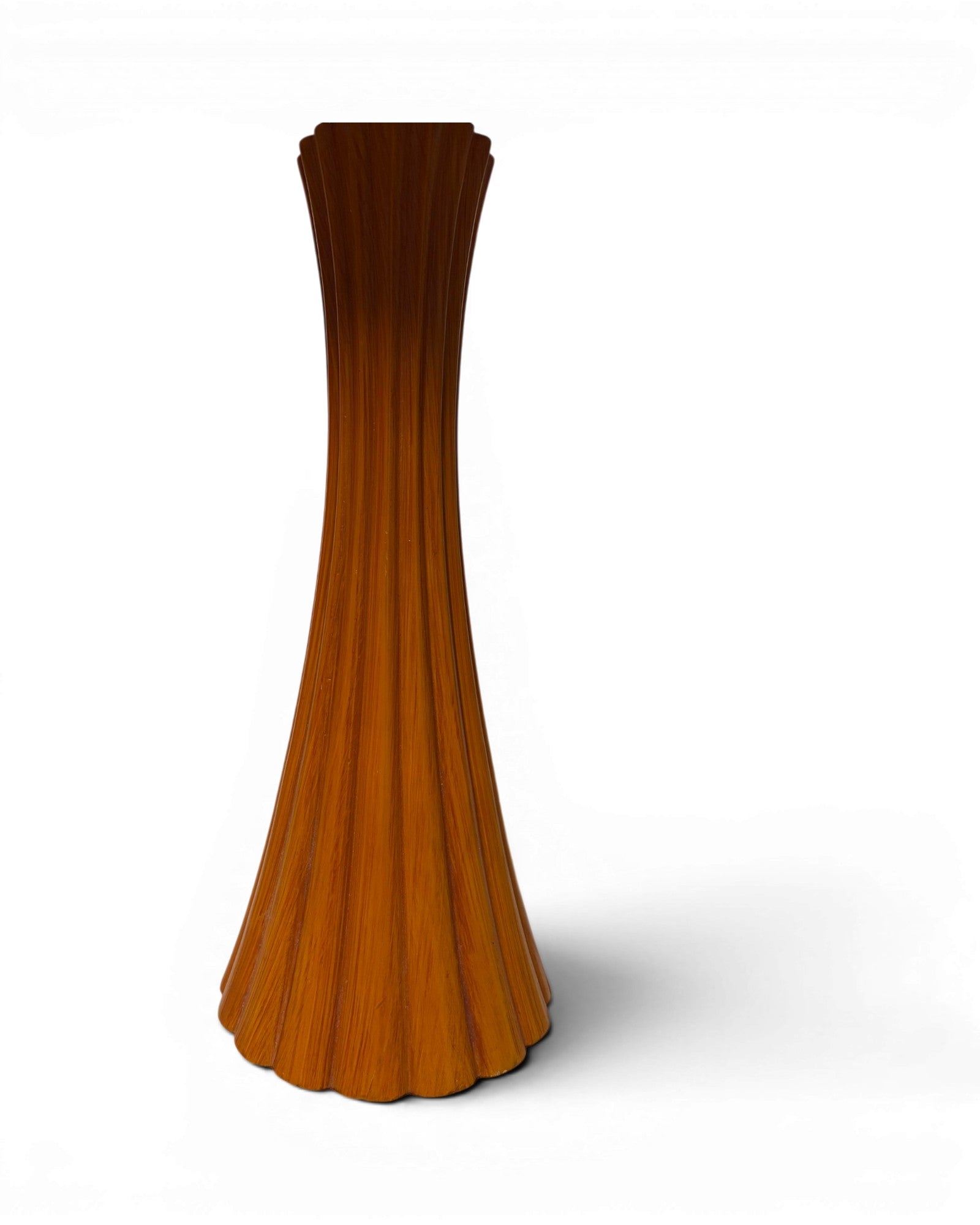 Pleated Blue Mid-Century Wooden Table Lamp