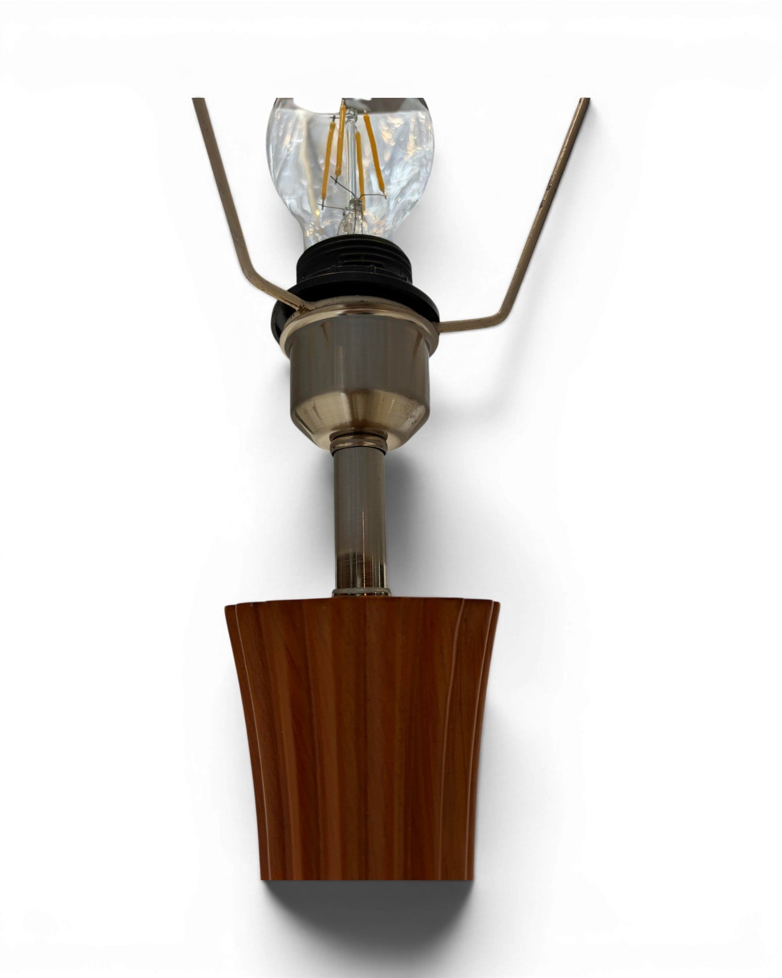 Pleated Blue Mid-Century Wooden Table Lamp