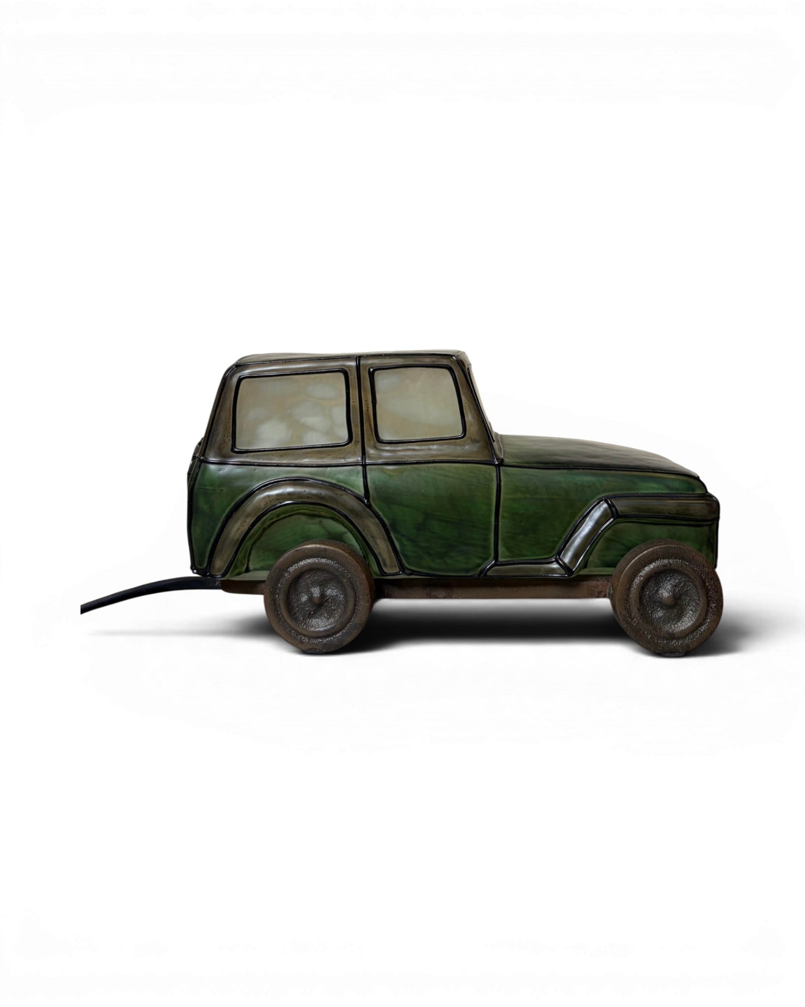 Frosted Green Art Glass Classic Automotive Table Lamp