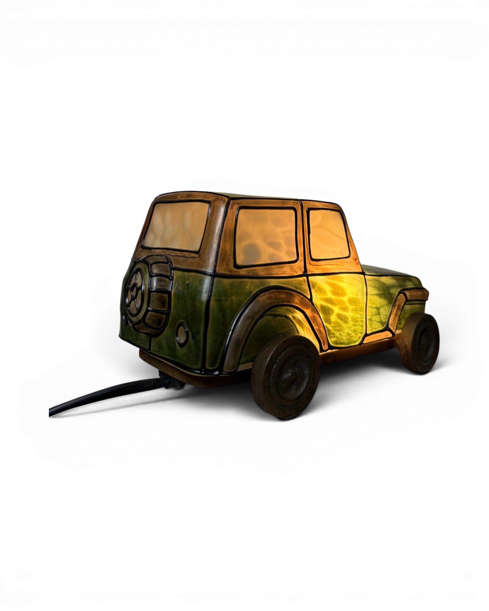 Frosted Green Art Glass Classic Automotive Table Lamp